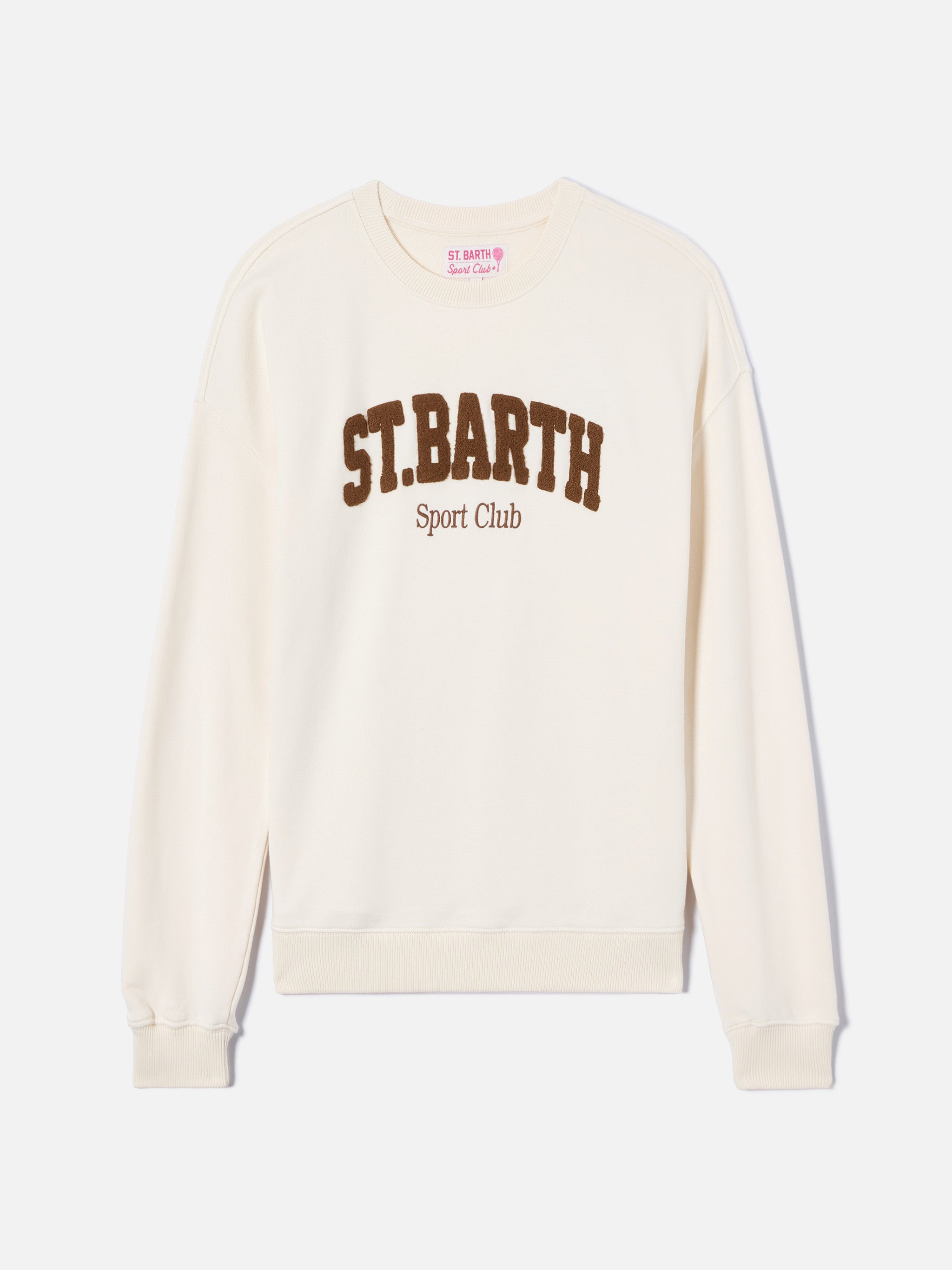 mc2-saint-barth-felpa-donna-stardust-crema-con-logo-effetto-spugna-e-ricamo-spor image 1
