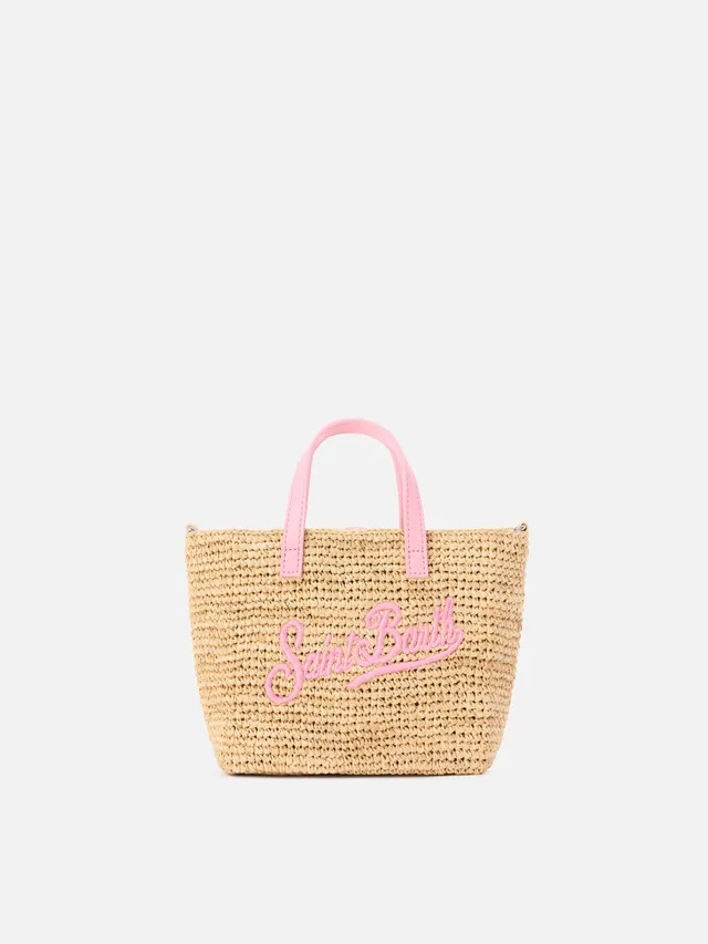 mc2-saint-barth-borsa-city-mini-in-rafia-naturale-e-rosa-con-logo-ricamato image 1