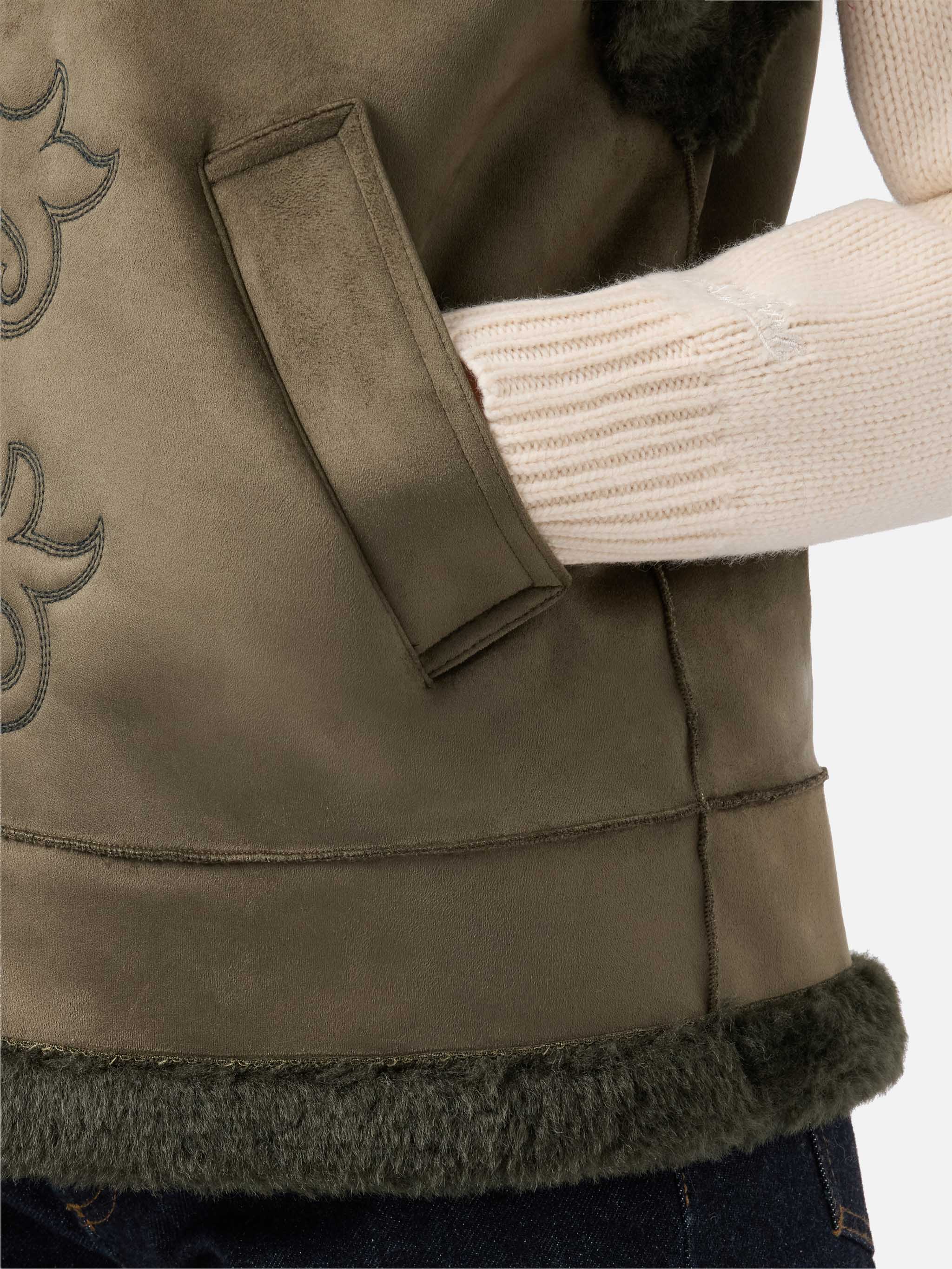 mc2-saint-barth-gilet-hesketh-in-eco-montone-military-green-con-ricamo-texano image 5