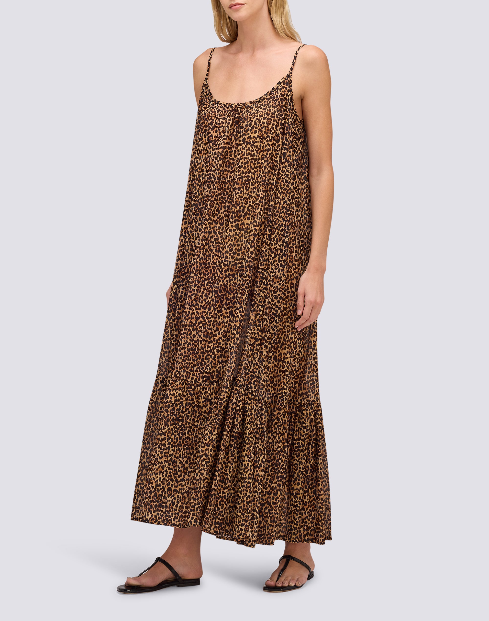 sundek-abito-donna-lungo-in-voile-di-cotone-animalier-con-maxi-rouches-w961drvl3 image 3