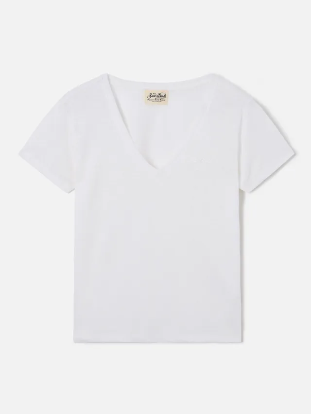 mc2-saint-barth-eloise-t-shirt-donna-in-lino-bianco-con-logo-ricamato image 1
