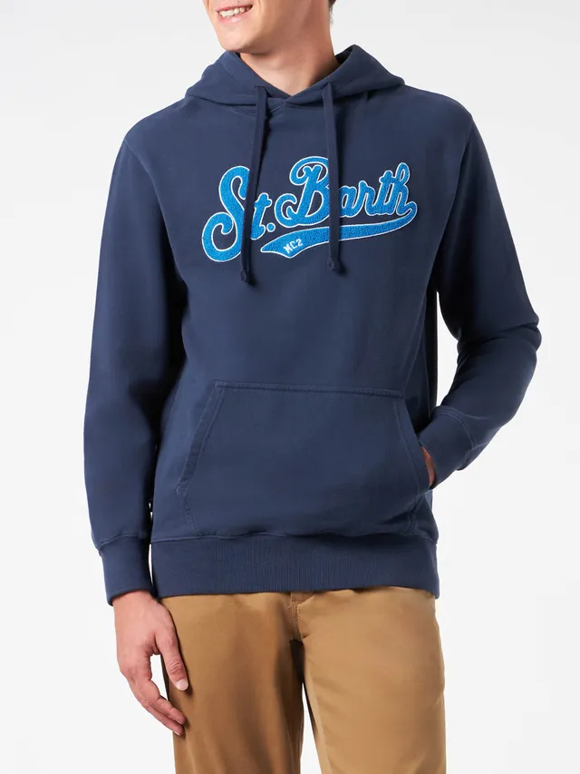 mc2-saint-barth-tribeca-felpa-uomo-cappuccio-blu-con-patch-st-barth-spugna image 1