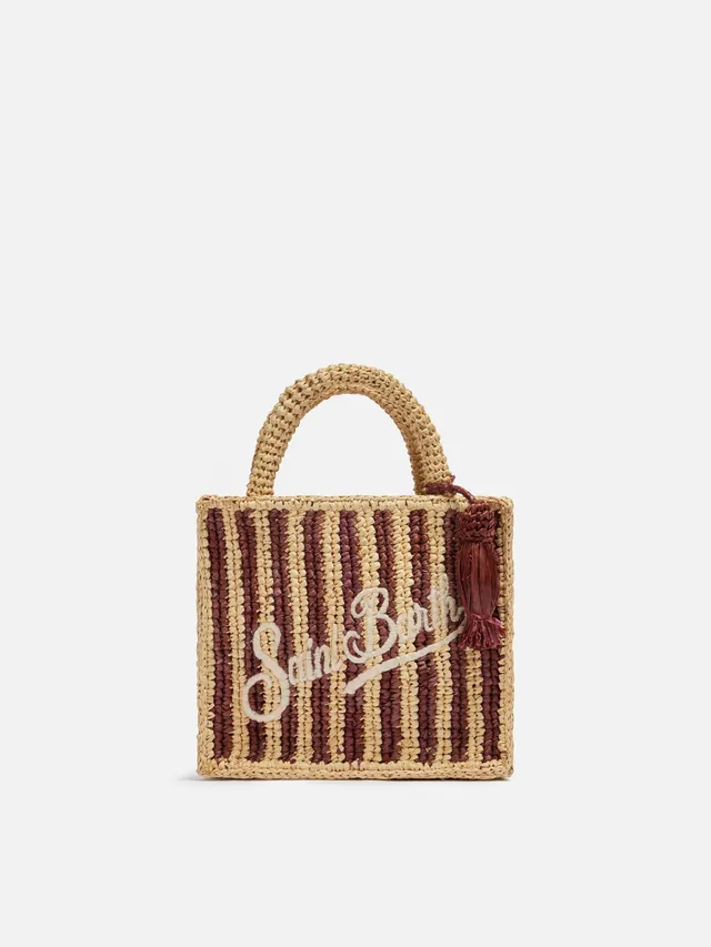 mc2-saint-barth-mini-vanity-borsa-rafia-a-righe-marroni-logo-ricamato image 1