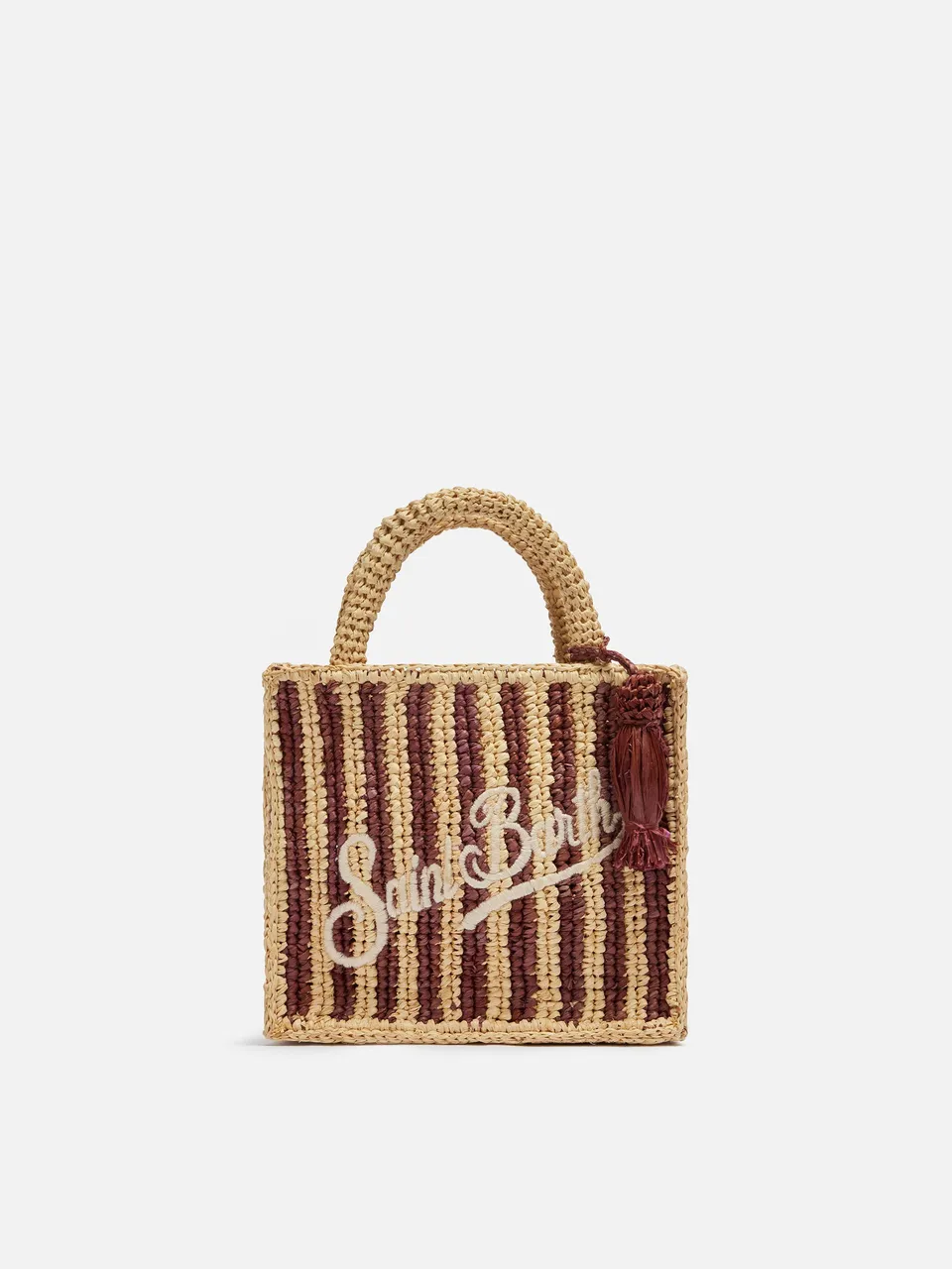 mc2-saint-barth-mini-vanity-borsa-rafia-a-righe-marroni-logo-ricamato image 1