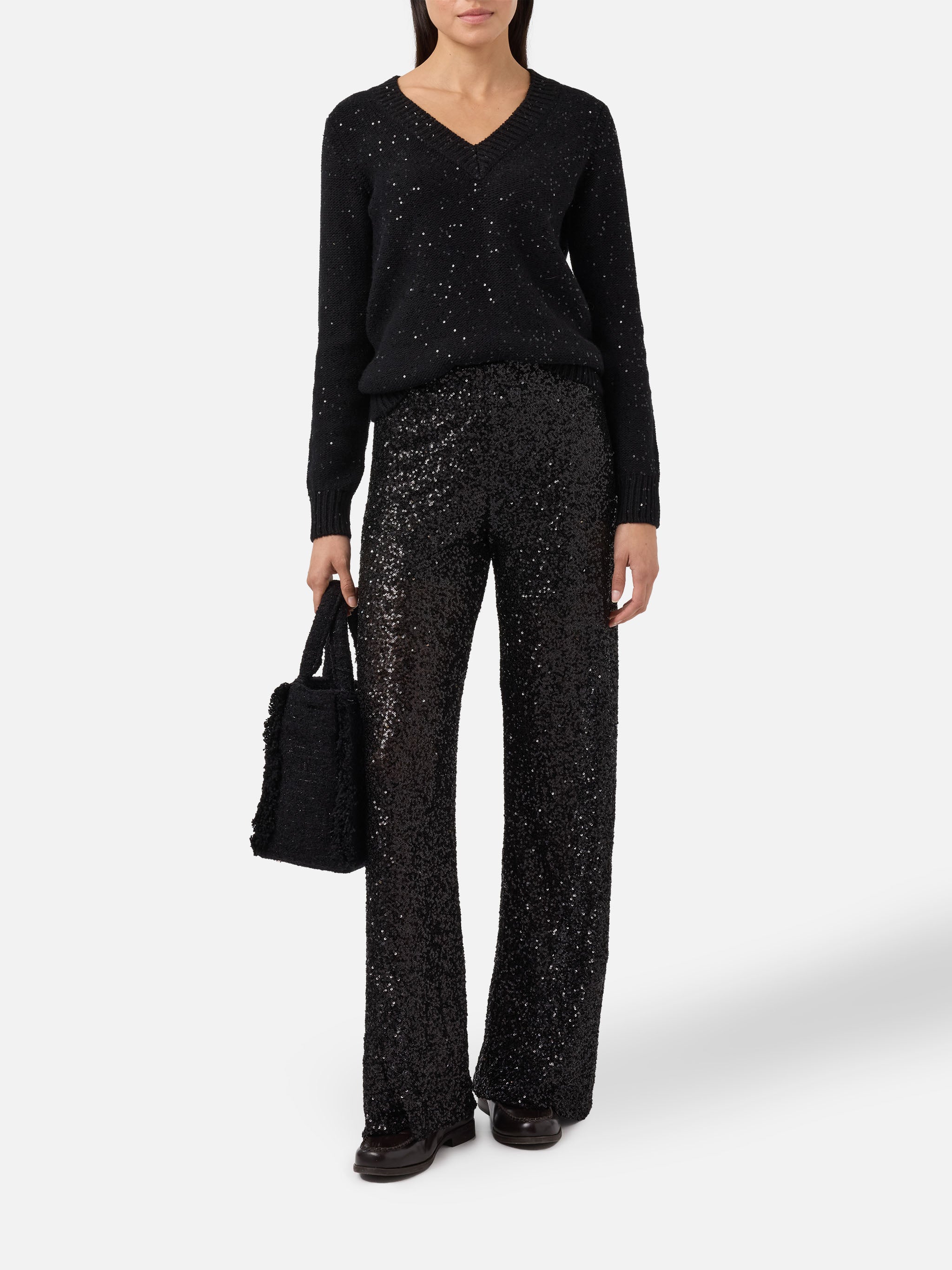 mc2-saint-barth-maglione-donna-scollo-a-v-nero-con-paillettes-lana-e-cashmere image 3