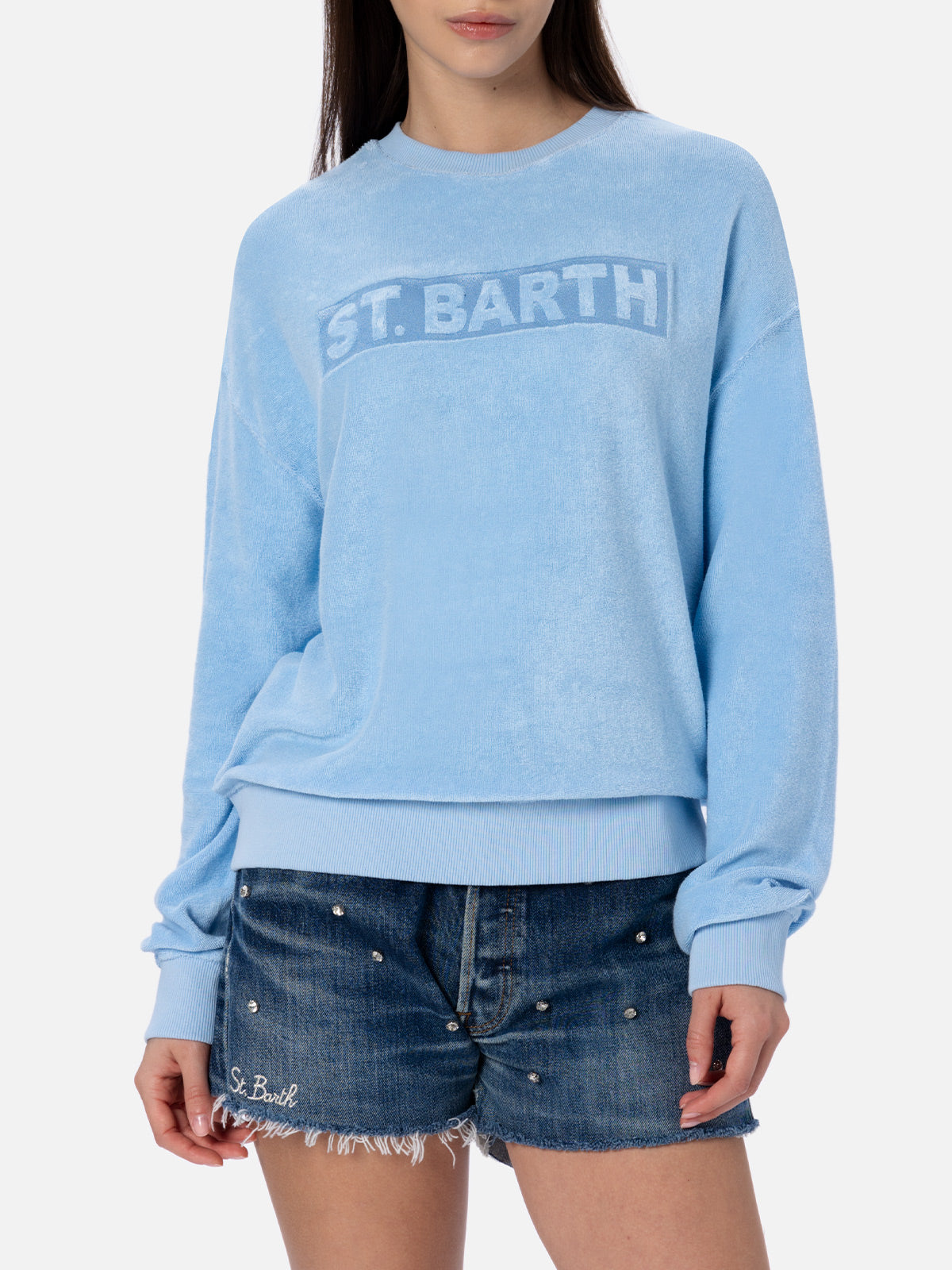 mc2-saint-barth-felpa-stardust-donna-azzurra-in-spugna-di-cotone-varsity image 1