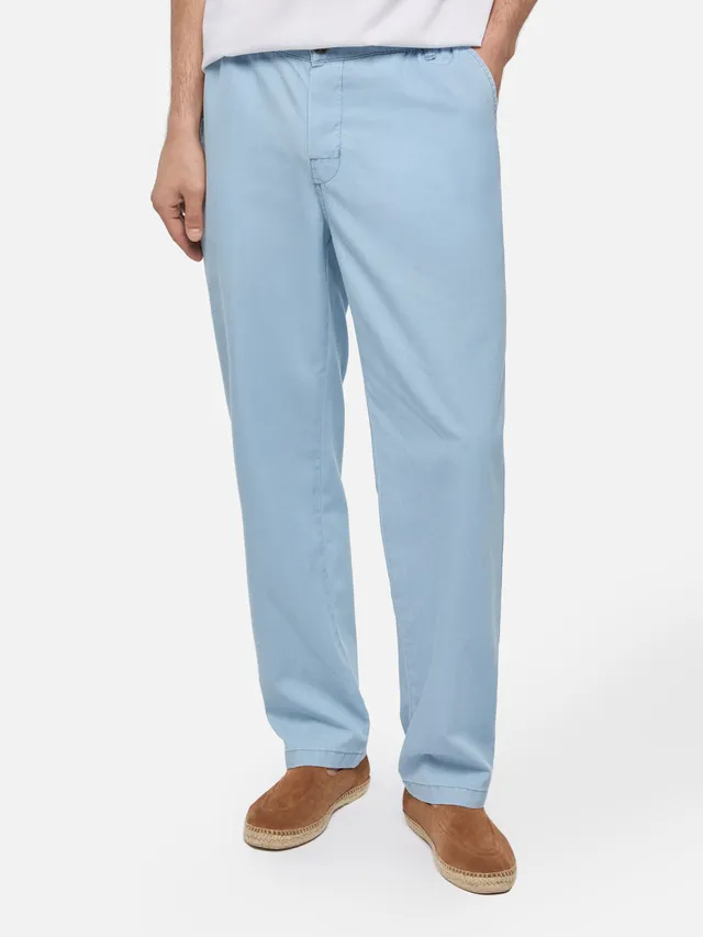 pantaloni-mc2-saint-barth-calais-in-chambray-di-cotone-blu-denim-con-coulisse image 1