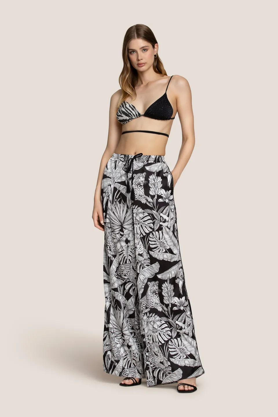 4giveness-pantaloni-palazzo-black-white-pantaloni-donna-resort-con-coulisse image 1