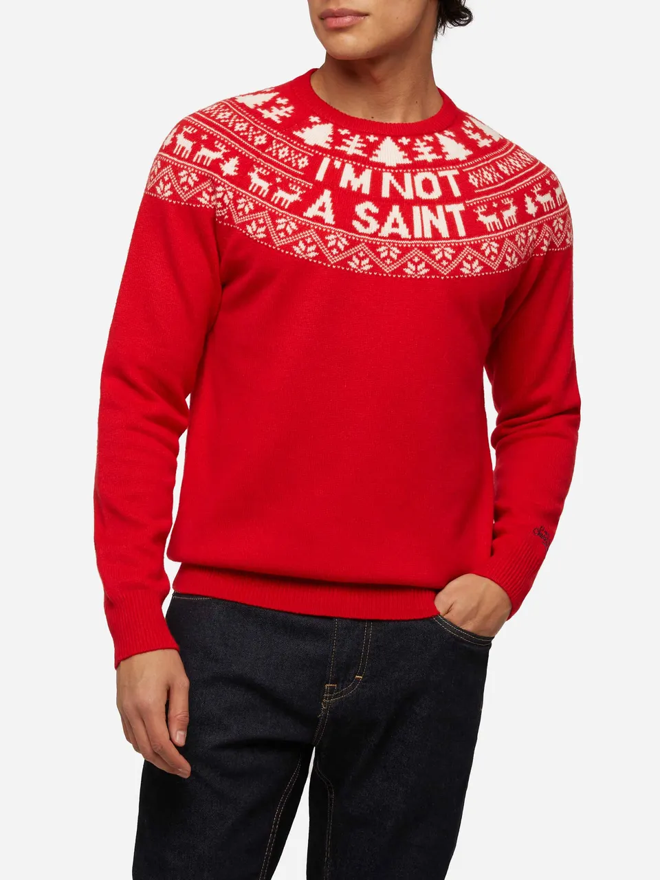 mc2-saint-barth-maglione-heron-uomo-rosso-con-jacquard-fair-isle-e-i-m-not-a-sai image 1