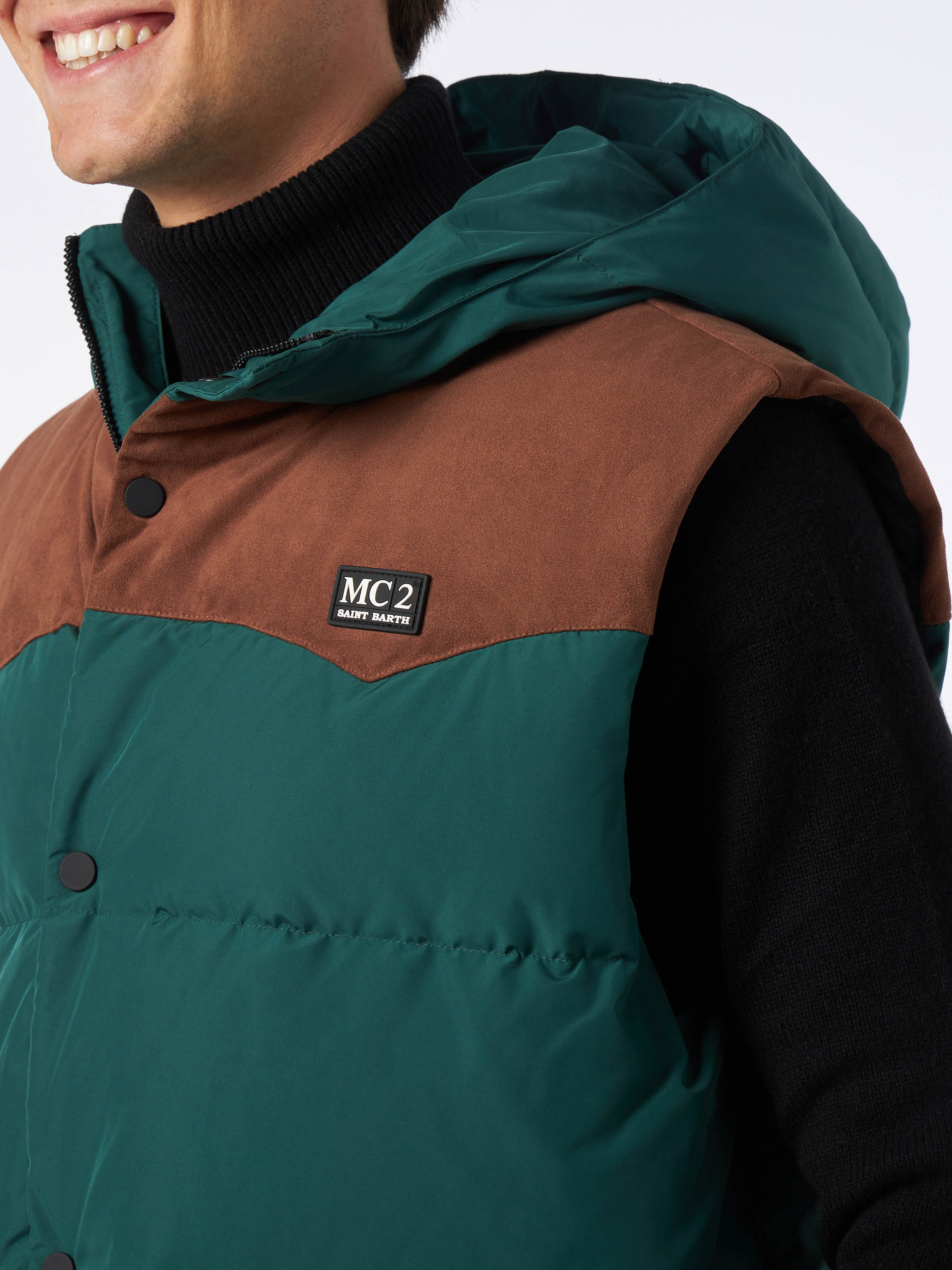mc2-saint-barth-klosters-gilet-uomo-tecnico-verde-con-cappuccio image 3