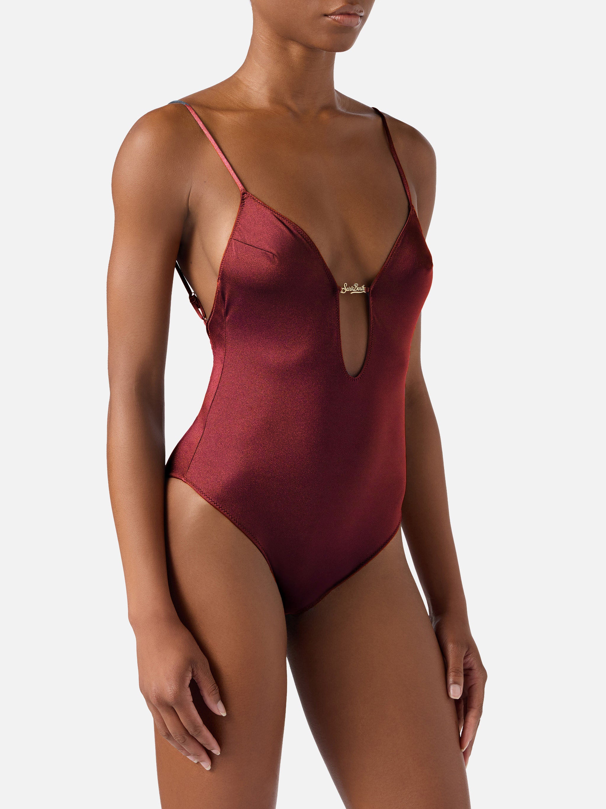 mc2-saint-barth-crunchy-costume-intero-glossy-finish-bordeaux-con-charm-spalline image 2