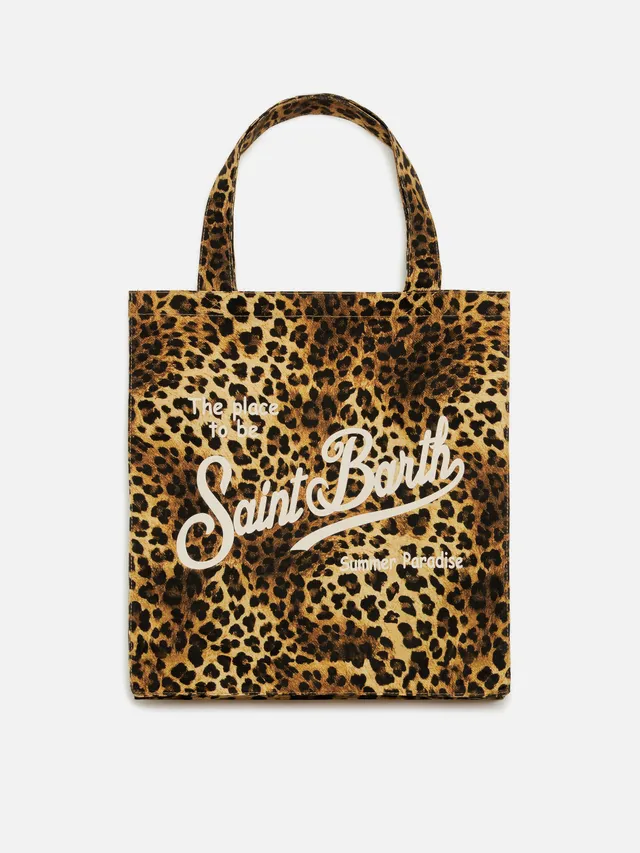 mc2-saint-barth-borsa-essential-cotone-animalier-marrone-logo-saint-barth image 1