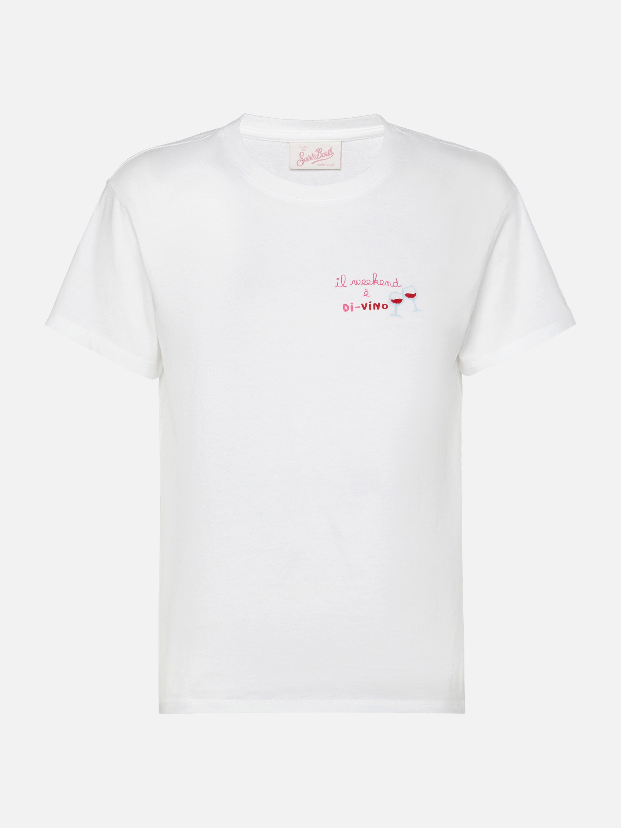 mc2-saint-barth-emilie-t-shirt-donna-cotone-bianca-ricamo-il-week-end-di-vino image 4