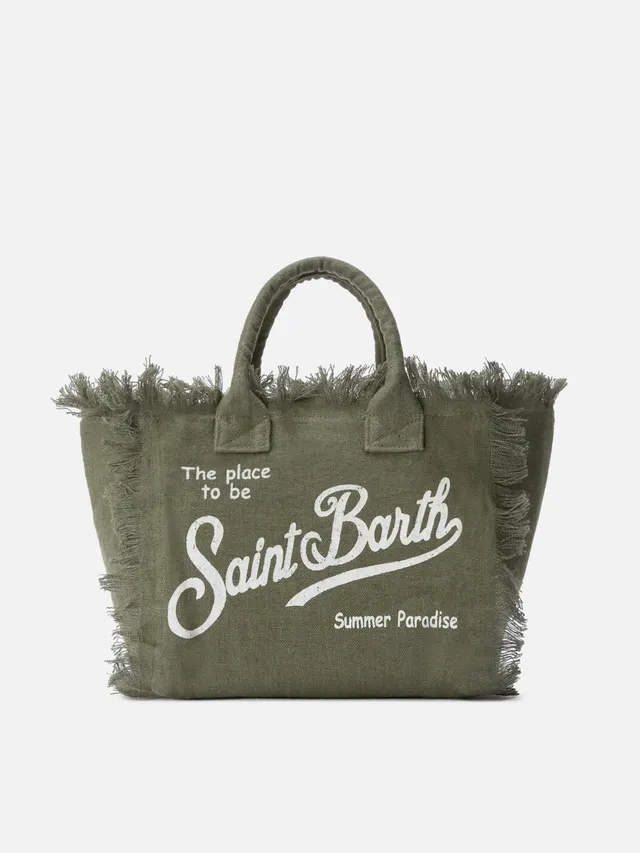 mc2-saint-barth-colette-borsa-mare-verde-militare-in-lino-con-frange image 1