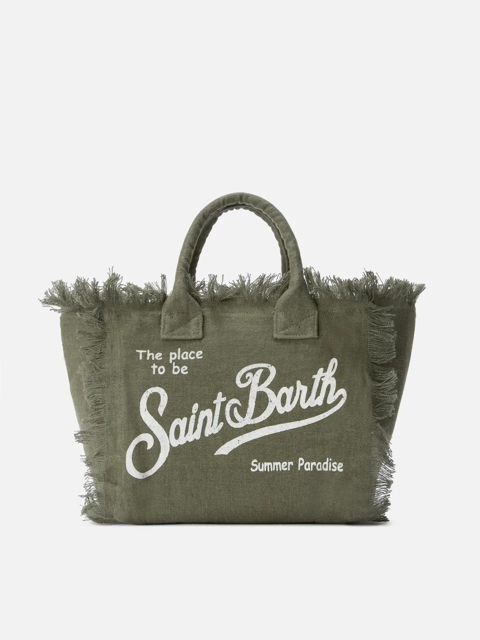 mc2-saint-barth-colette-borsa-mare-verde-militare-in-lino-con-frange image 1