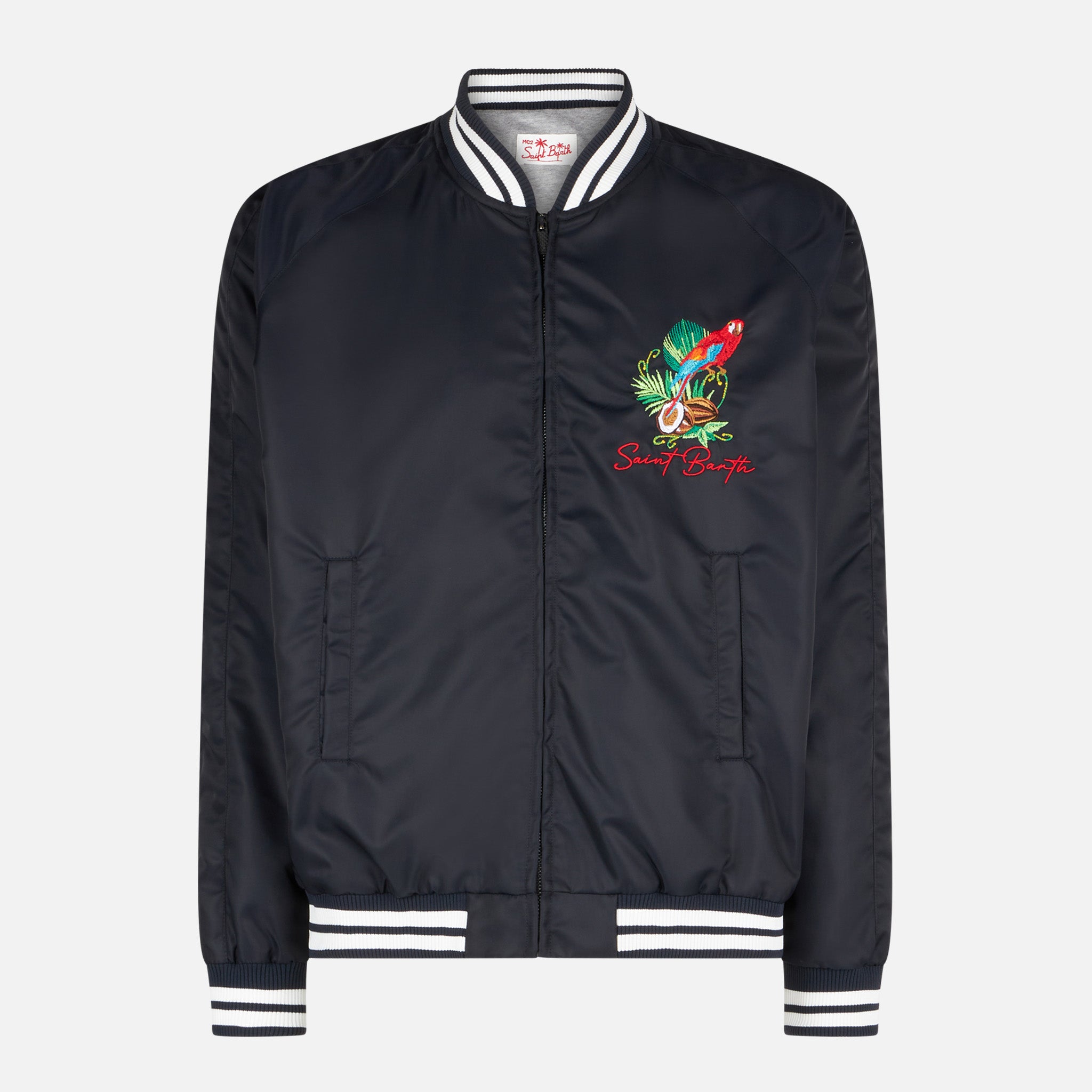 mc2-saint-barth-oakland-giacca-leggera-blu-navy-con-ricamo-pappagalli-uomo image 4