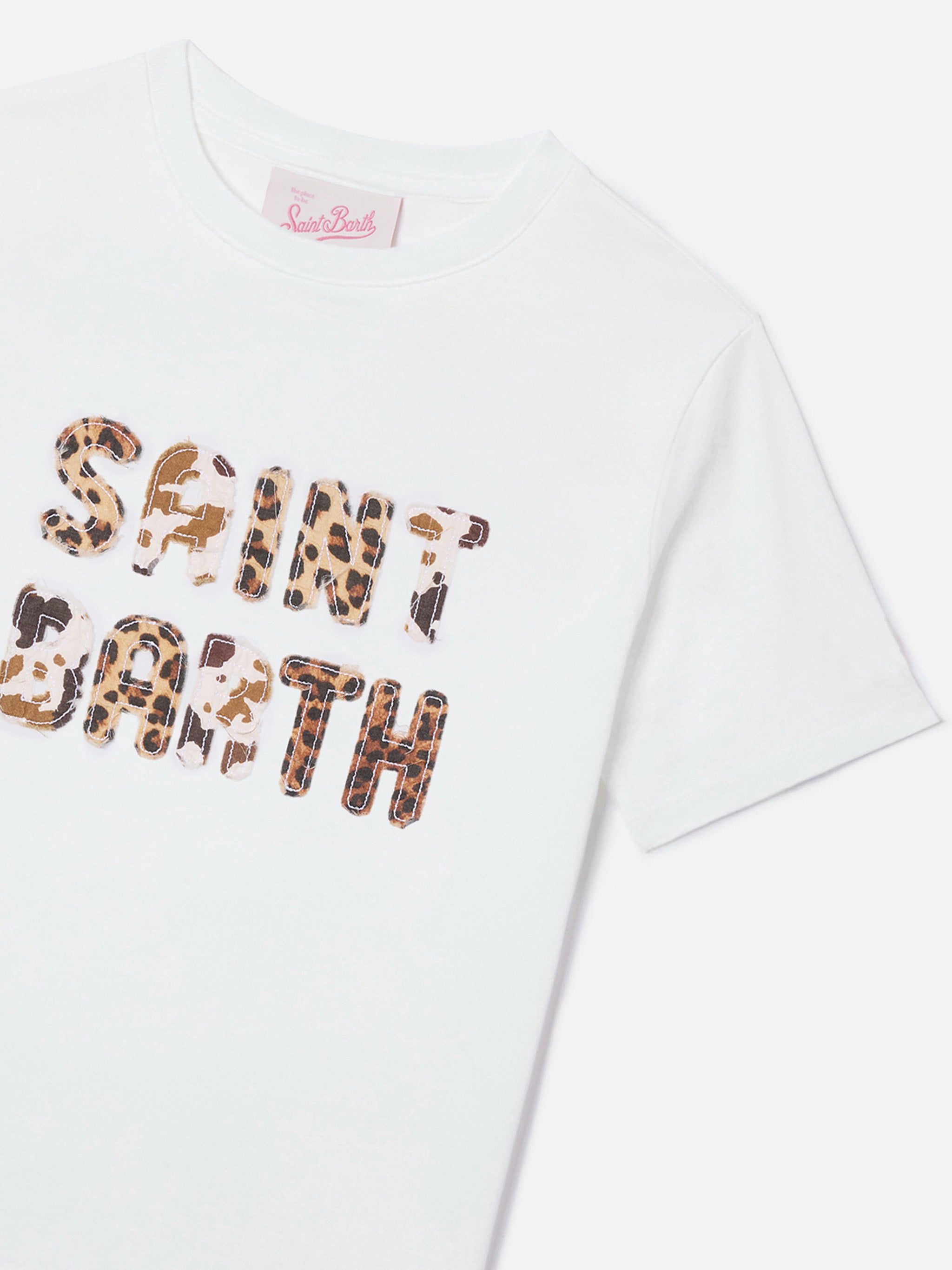 mc2-saint-barth-elly-t-shirt-bambina-bianca-patch-animalier image 2