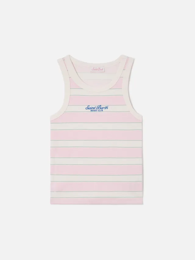 mc2-saint-barth-ada-canottiera-donna-a-righe-rosa-con-ricamo-beach-club image 1