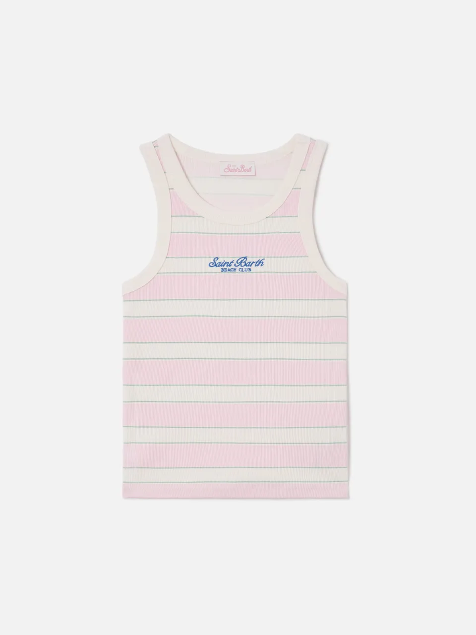 mc2-saint-barth-ada-canottiera-donna-a-righe-rosa-con-ricamo-beach-club image 1