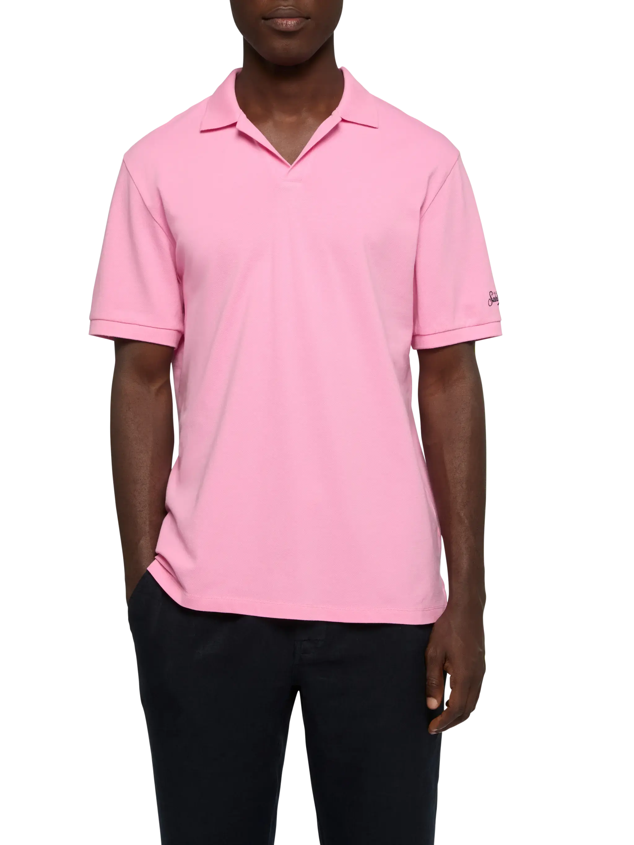 mc2-saint-barth-charles-polo-uomo-piquet-cotone-rosa-bubble-senza-bottoni image 1