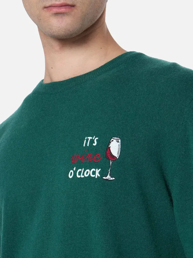 mc2-saint-barth-heron-maglione-girocollo-uomo-verde-ricamo-it-s-wine-o-clock image 1