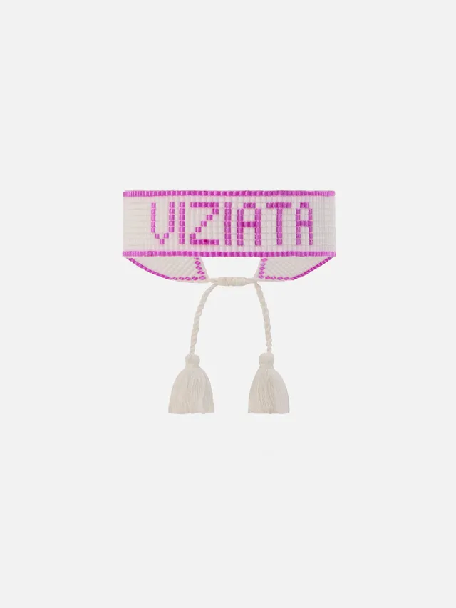 mc2-saint-barth-bracciale-madame-tessuto-bianco-lettering-viziata-perline-rosa image 1