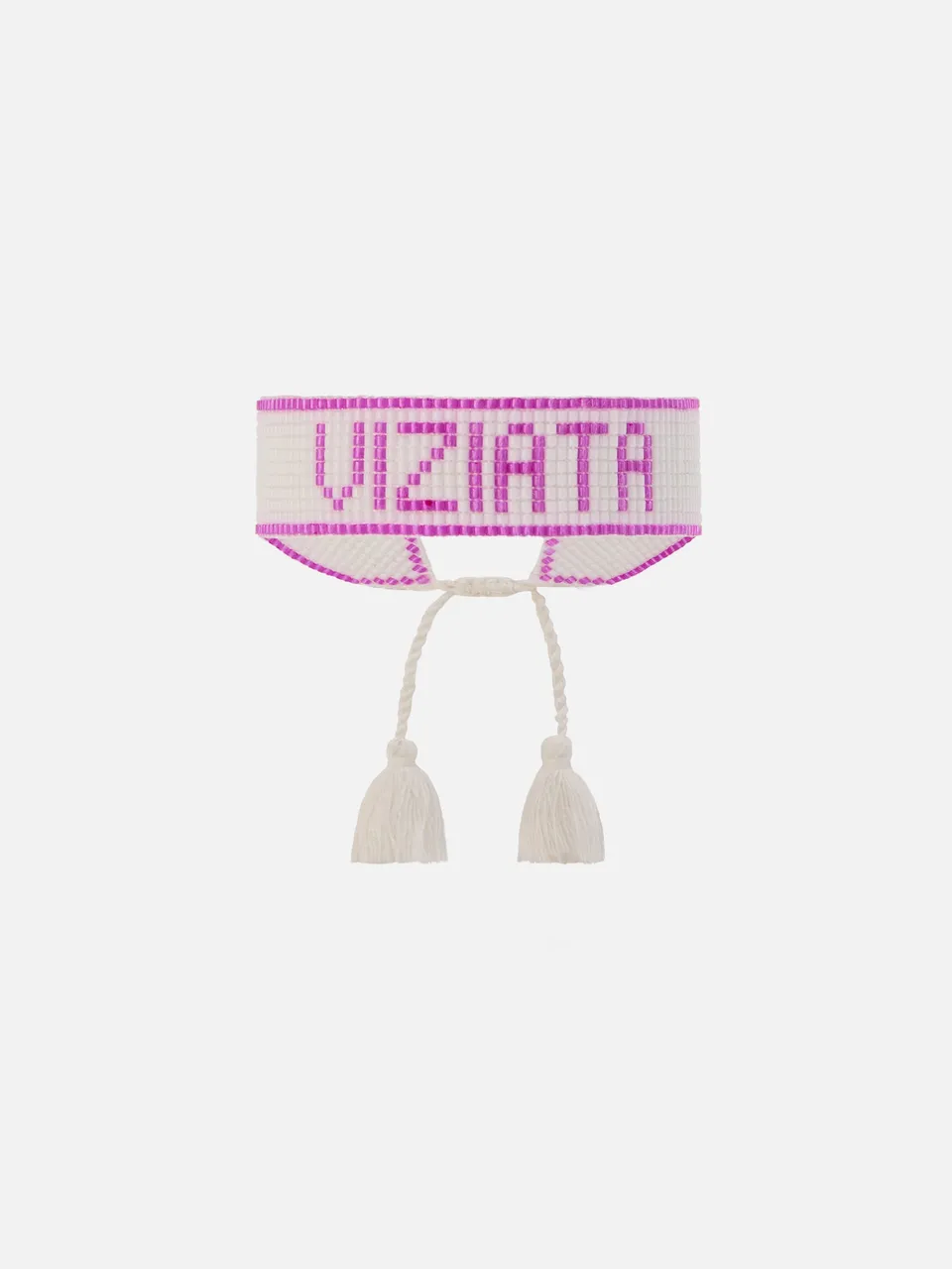 mc2-saint-barth-bracciale-madame-tessuto-bianco-lettering-viziata-perline-rosa image 1