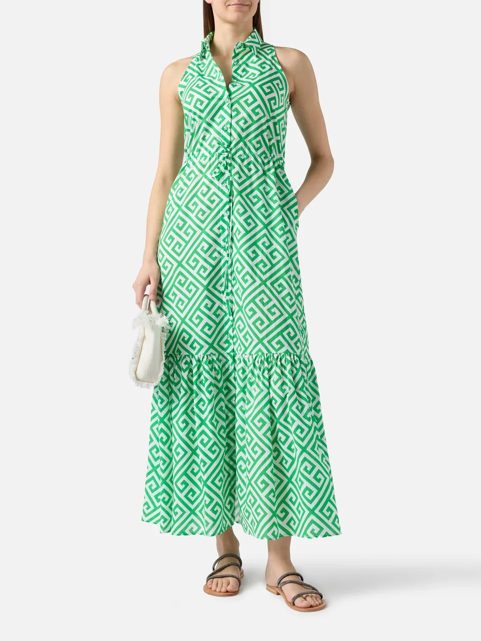 mc2-saint-barth-abito-lungo-ida-scollo-all-americana-in-cotone-bianco-verde image 1