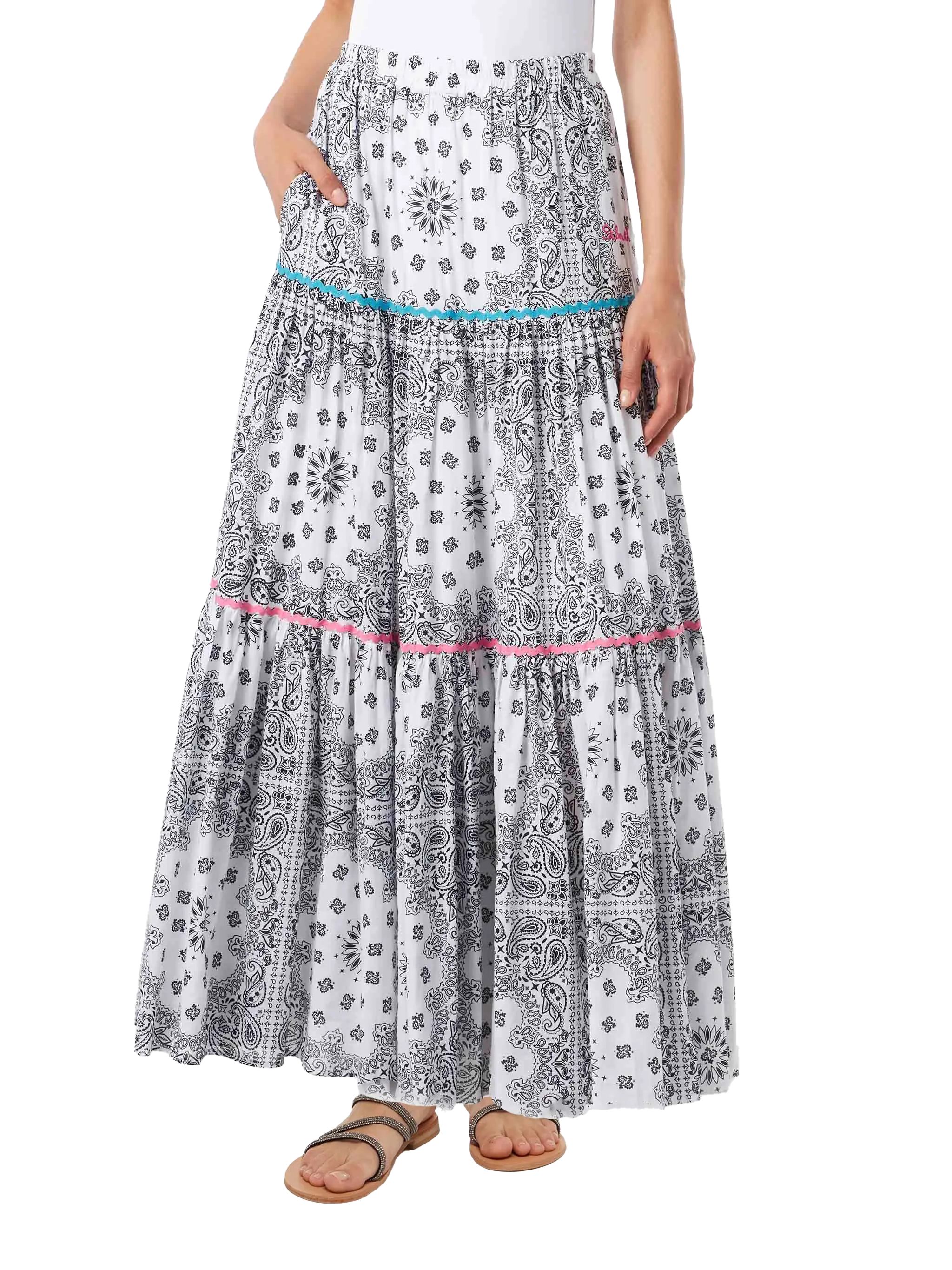 mc2-saint-barth-eloise-gonna-lunga-donna-cotone-stampa-bandana-bianca image 1