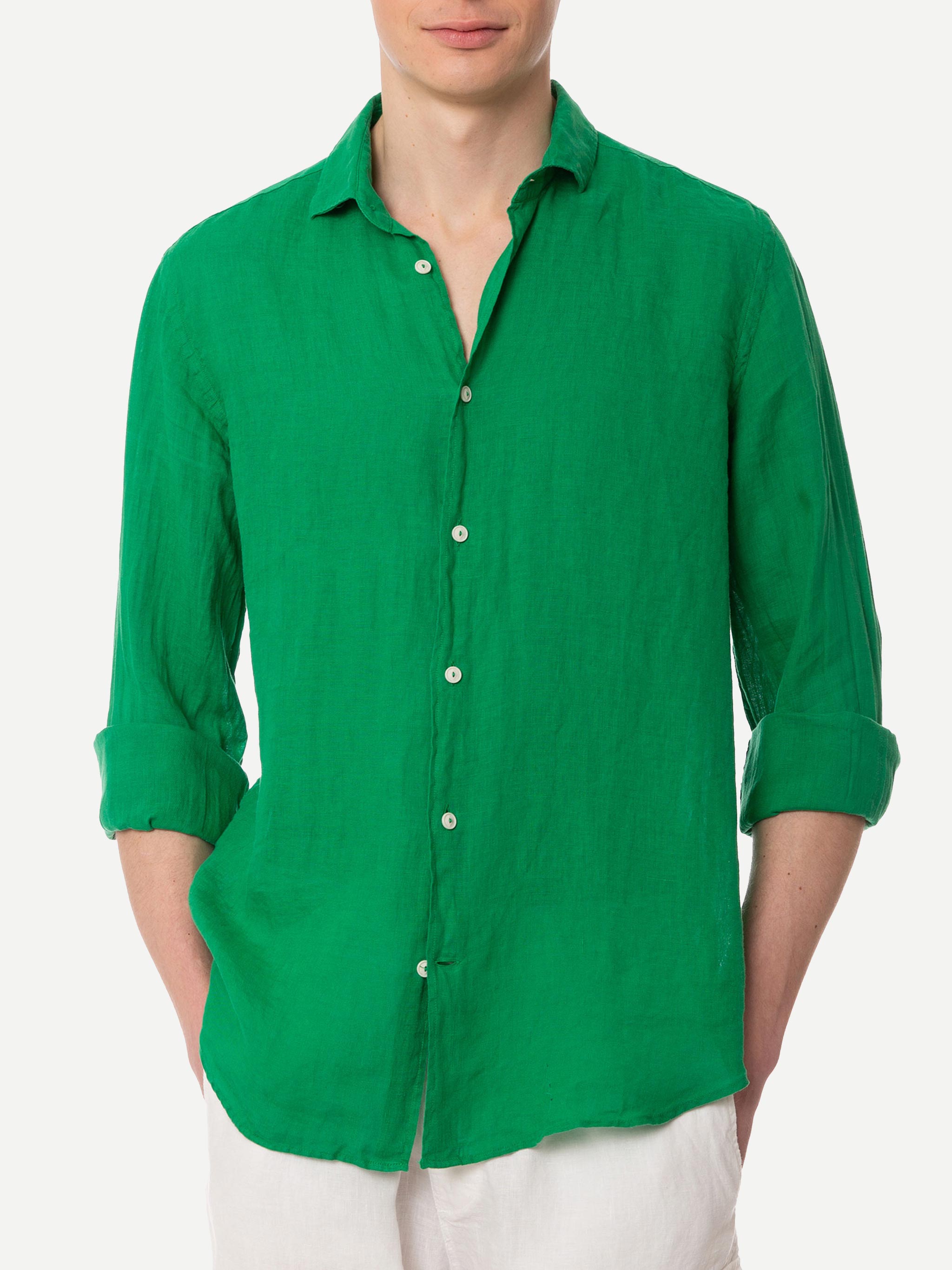 mc2-saint-barth-camicia-pamplona-in-puro-lino-verde-tinta-unita-da-uomo image 1
