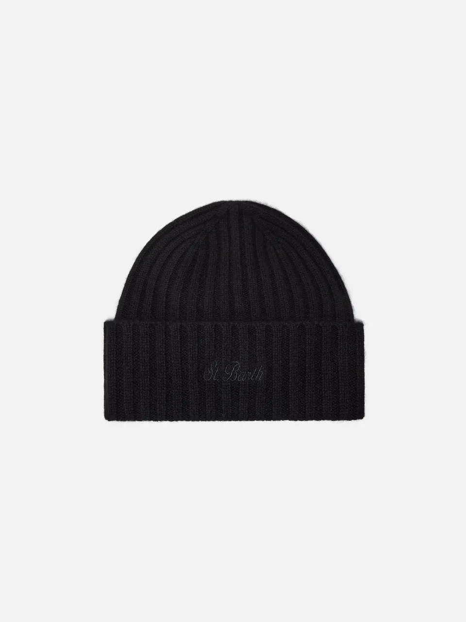 mc2-saint-barth-wengen-berretto-in-cashmere-nero-con-ricamo-st-barth-sul-risvolt image 1