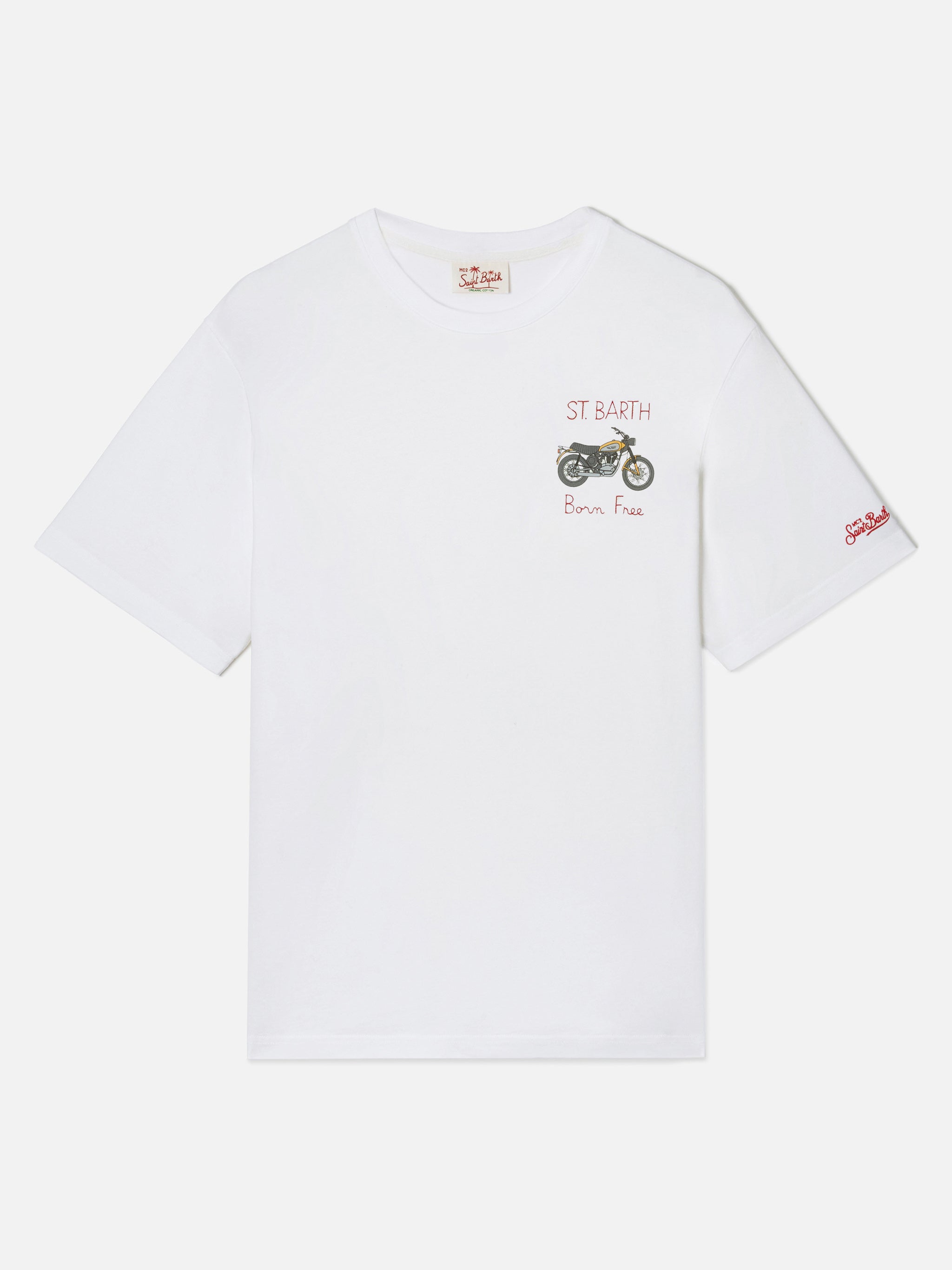 mc2-saint-barth-t-shirt-portofino-bianca-cotone-ricamo-born-free-ducati-special- image 5