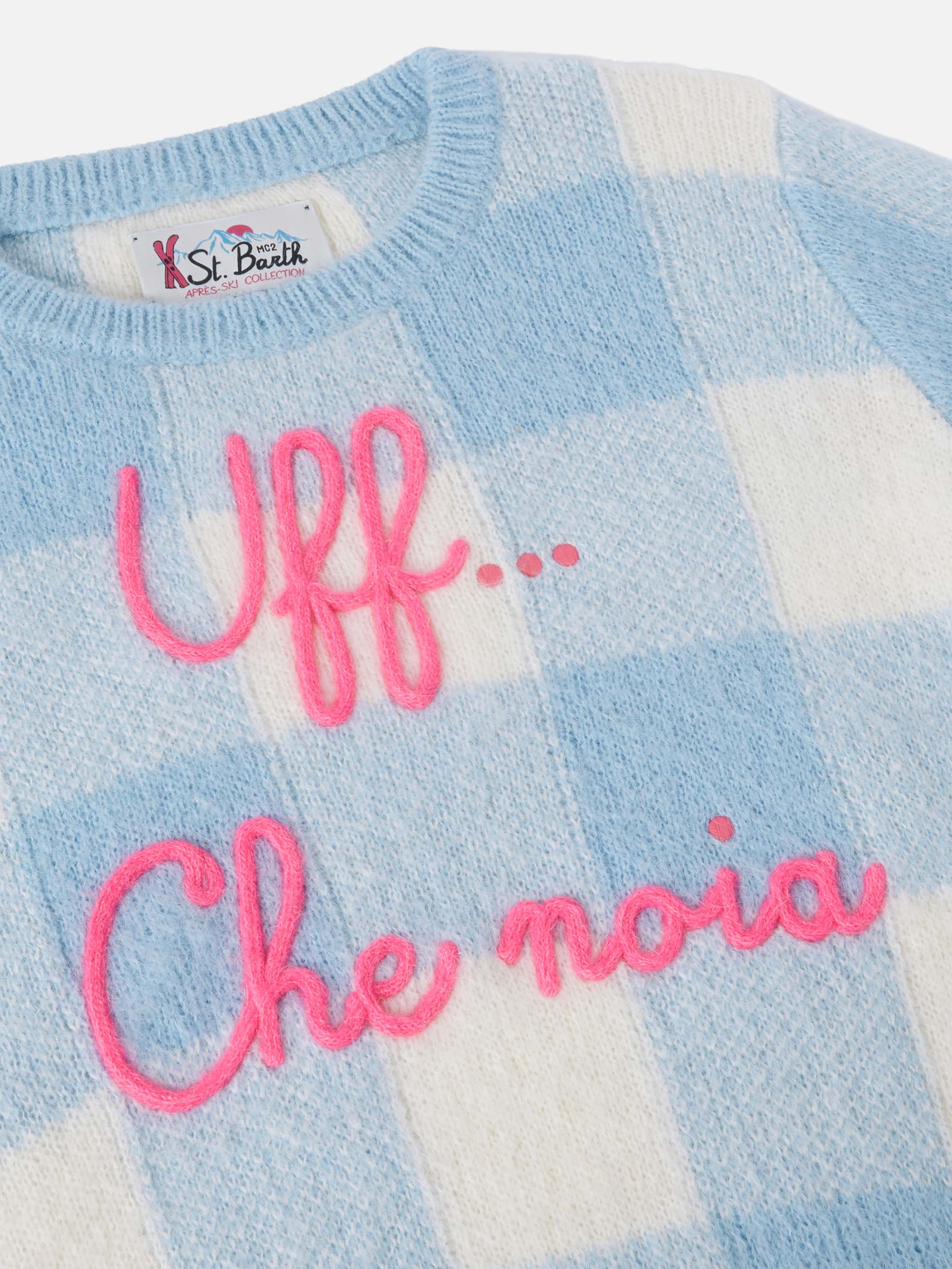 mc2-saint-barth-maglione-girocollo-bambina-jacquard-quadri-uff-che-noia image 2