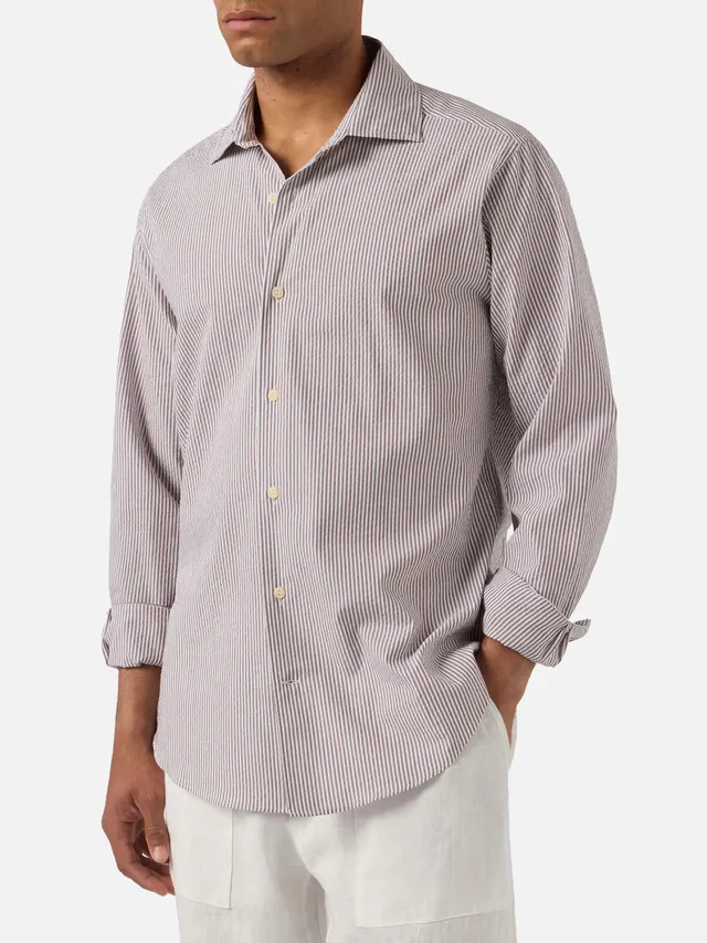 mc2-saint-barth-camicia-pamplona-uomo-seersucker-righe-marroni-maniche-lunghe image 1