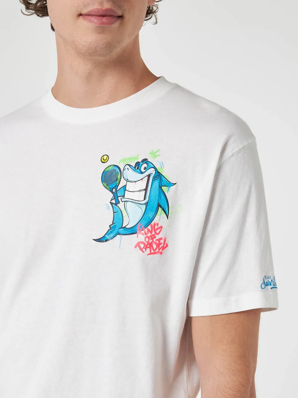 mc2-saint-barth-t-shirt-uomo-cotone-bianca-crypto-puppets-shark-padel-edizione-s image 1
