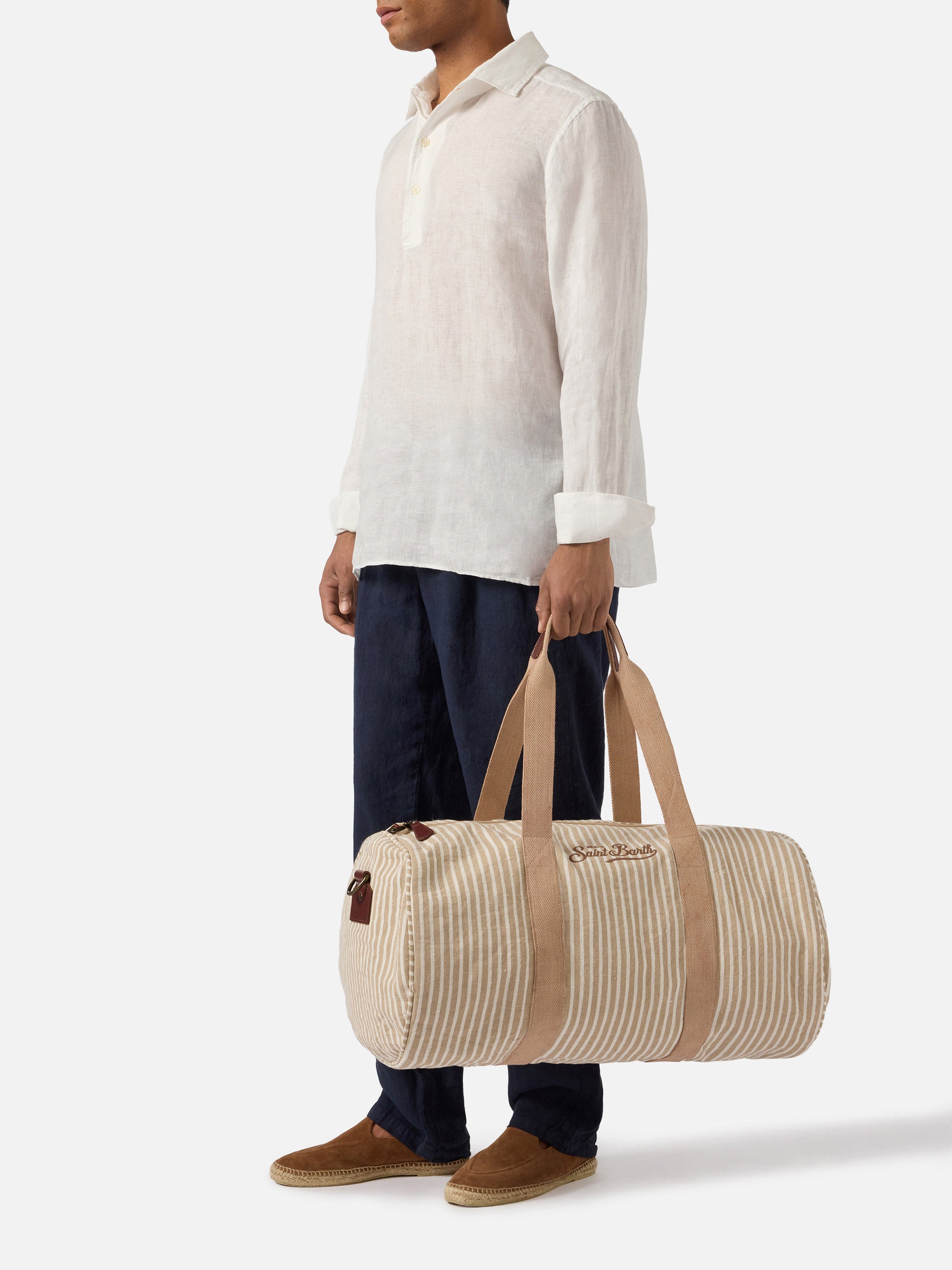 mc2-saint-barth-round-jetleg-borsone-viaggio-lino-rigato-beige-bianco image 2