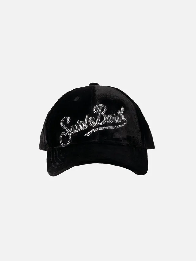 cappellino-da-baseball-mc2-saint-barth-basb0007-in-velluto-nero-con-logo-in-stra image 1
