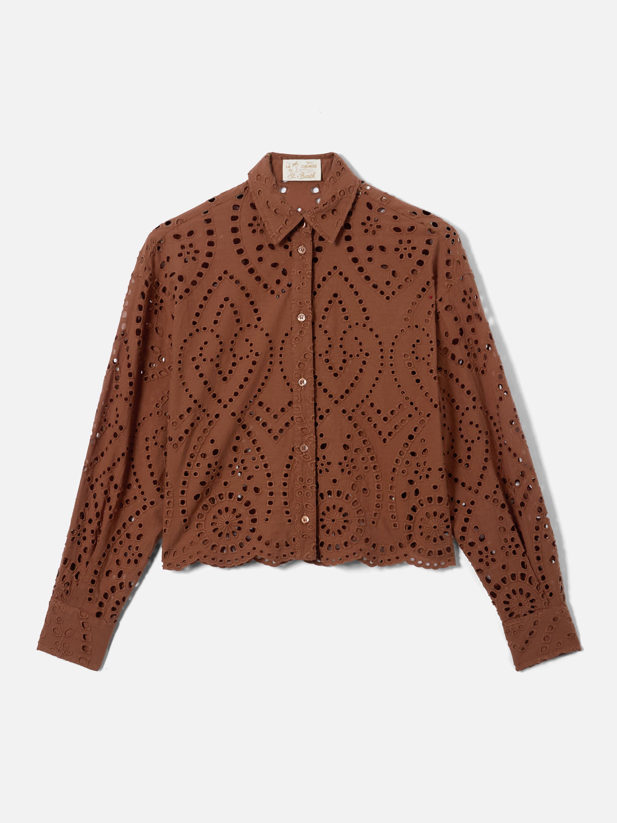 mc2-saint-barth-oriane-camicia-crop-donna-marrone-in-cotone-sangallo image 6