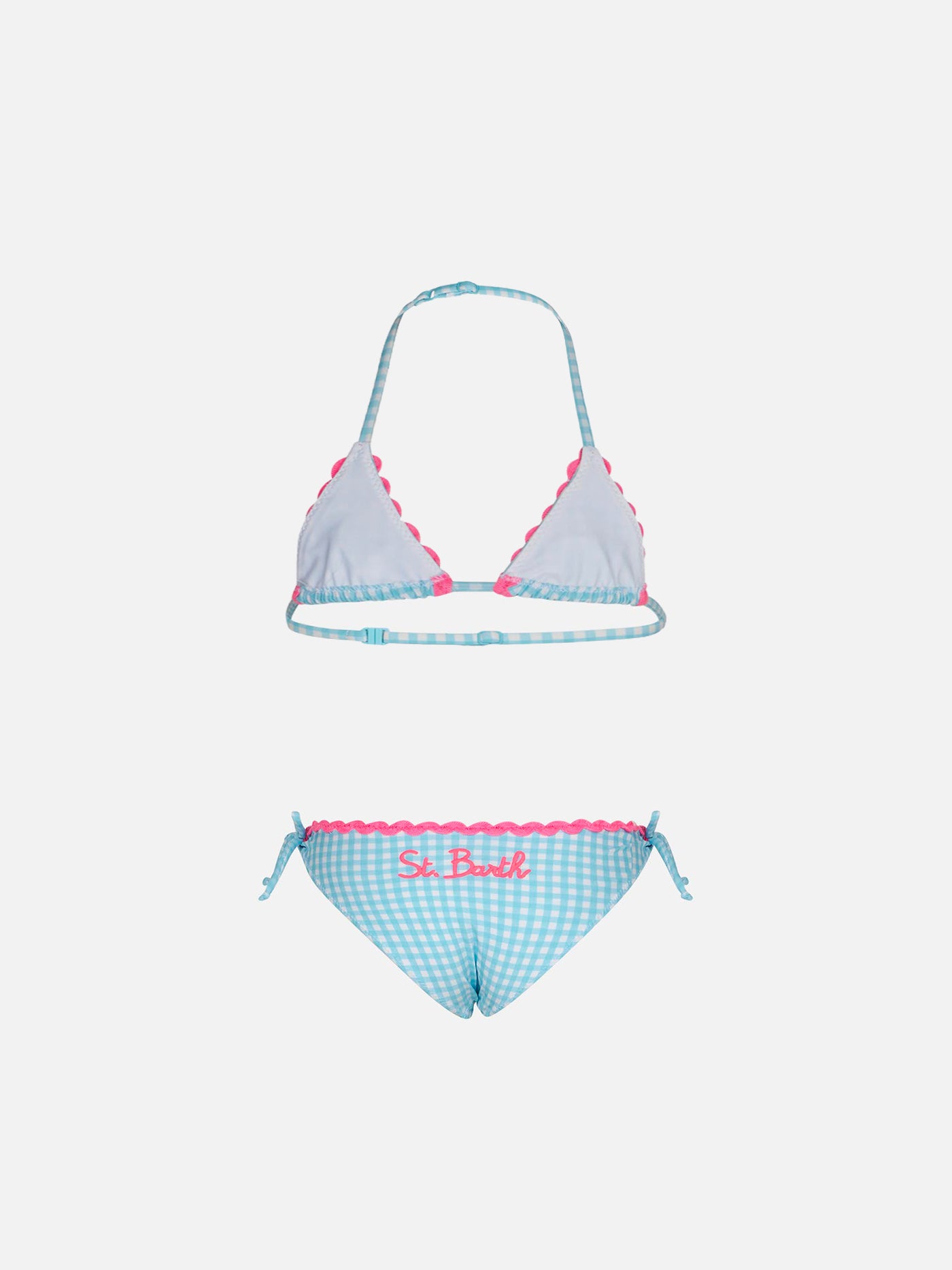 mc2-saint-barth-bikini-da-bambina-a-triangolo-con-stampa-vichy-celeste image 2