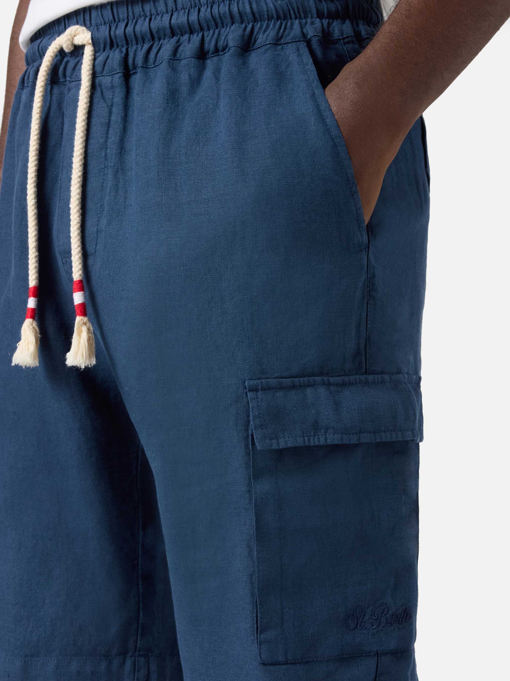 mc2-saint-barth-bermuda-marseille-uomo-in-puro-lino-blu-navy-tinta-unita image 2