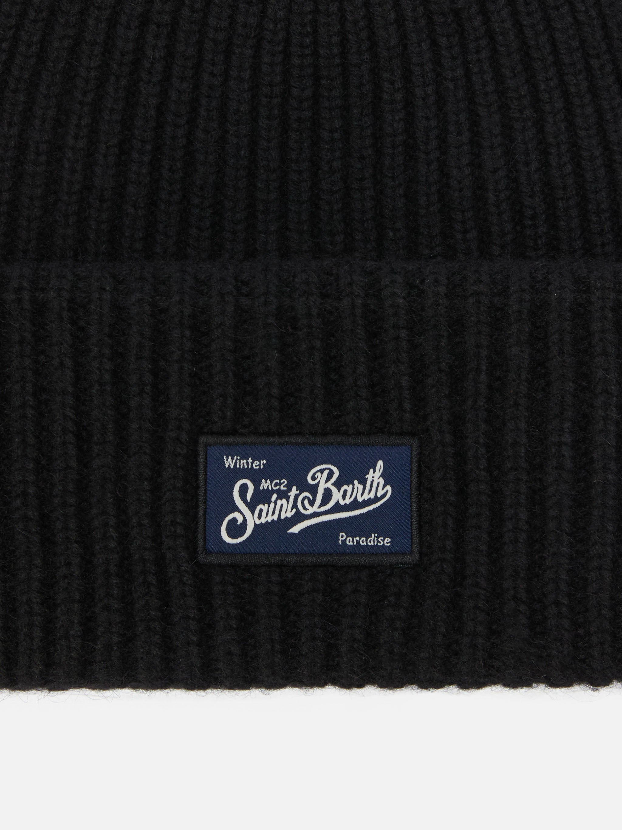 mc2-saint-barth-berretto-berry-nero-a-coste-con-patch-logo image 2