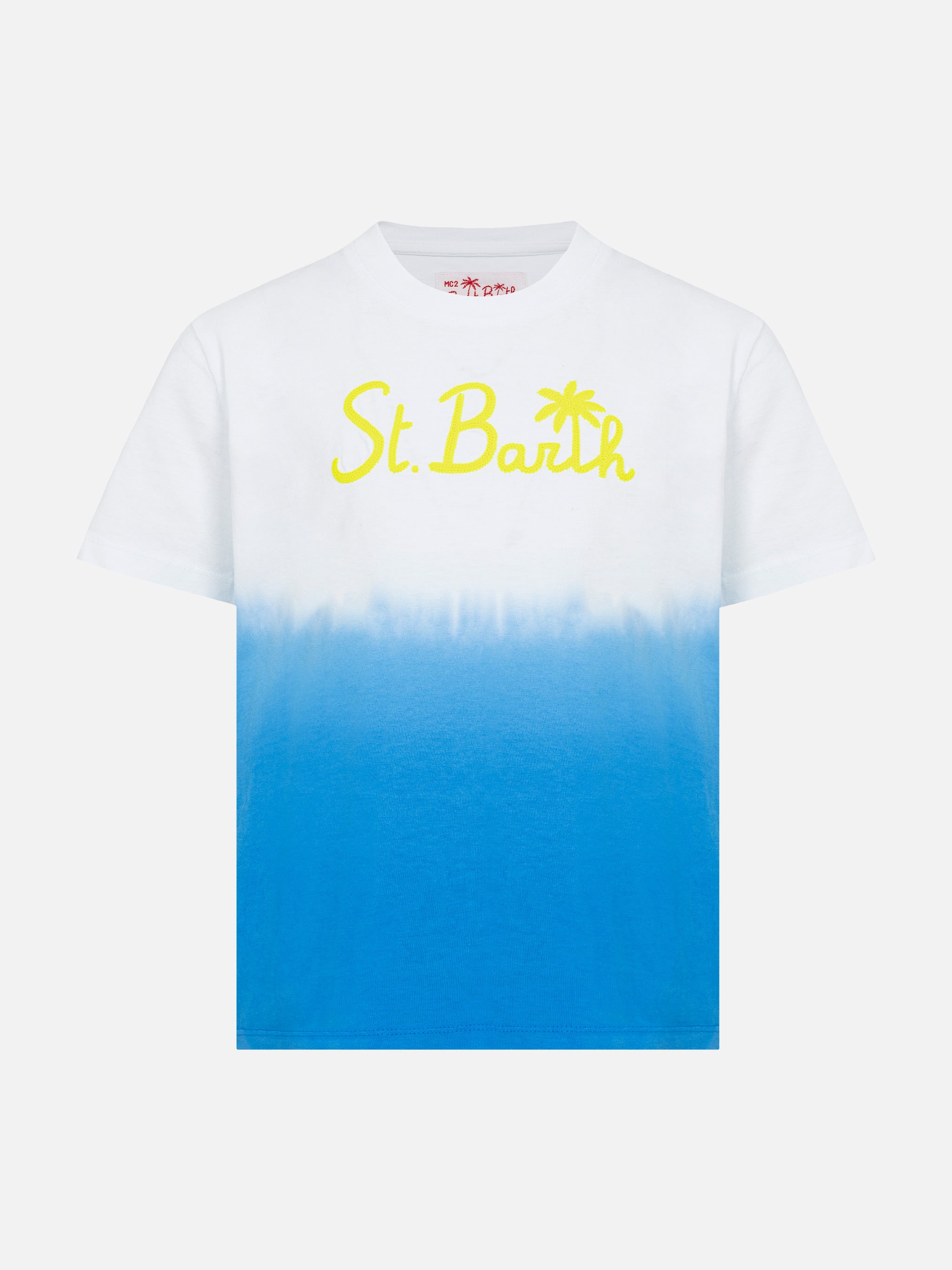 mc2-saint-barth-ecstasea-t-shirt-bambino-tie-dye-bianco-blu-ricamo-giallo-fluo image 1