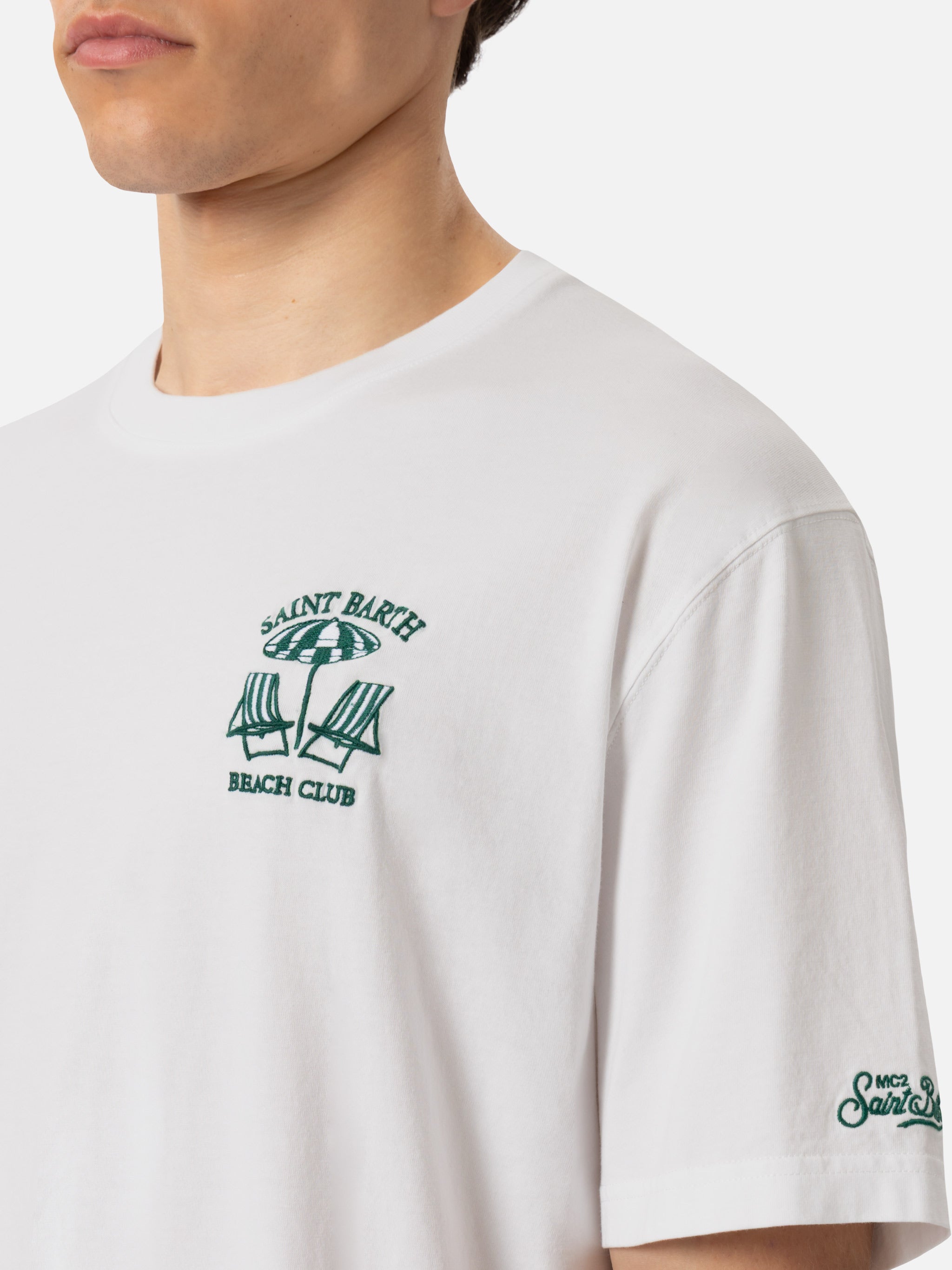 mc2-saint-barth-portofino-t-shirt-uomo-cotone-organico-bianca-ricamo-beach-club image 1