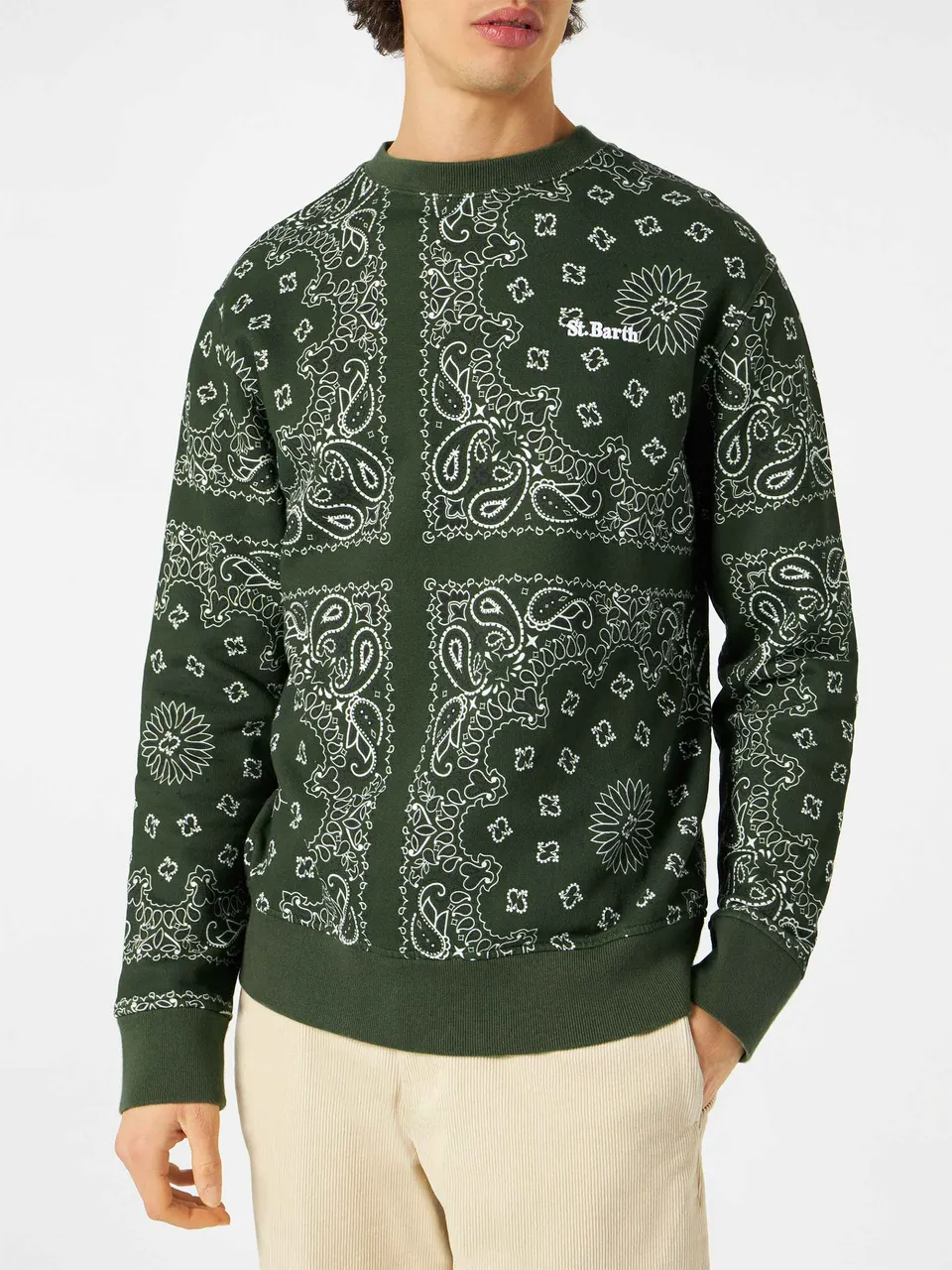 mc2-saint-barth-felpa-uomo-girocollo-verde-stampa-bandana image 1