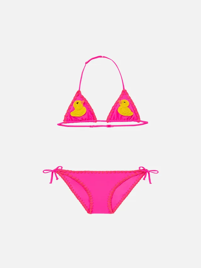 mc2-saint-barth-bikini-bambina-triangolo-fucsia-con-papera-uncinetto image 1