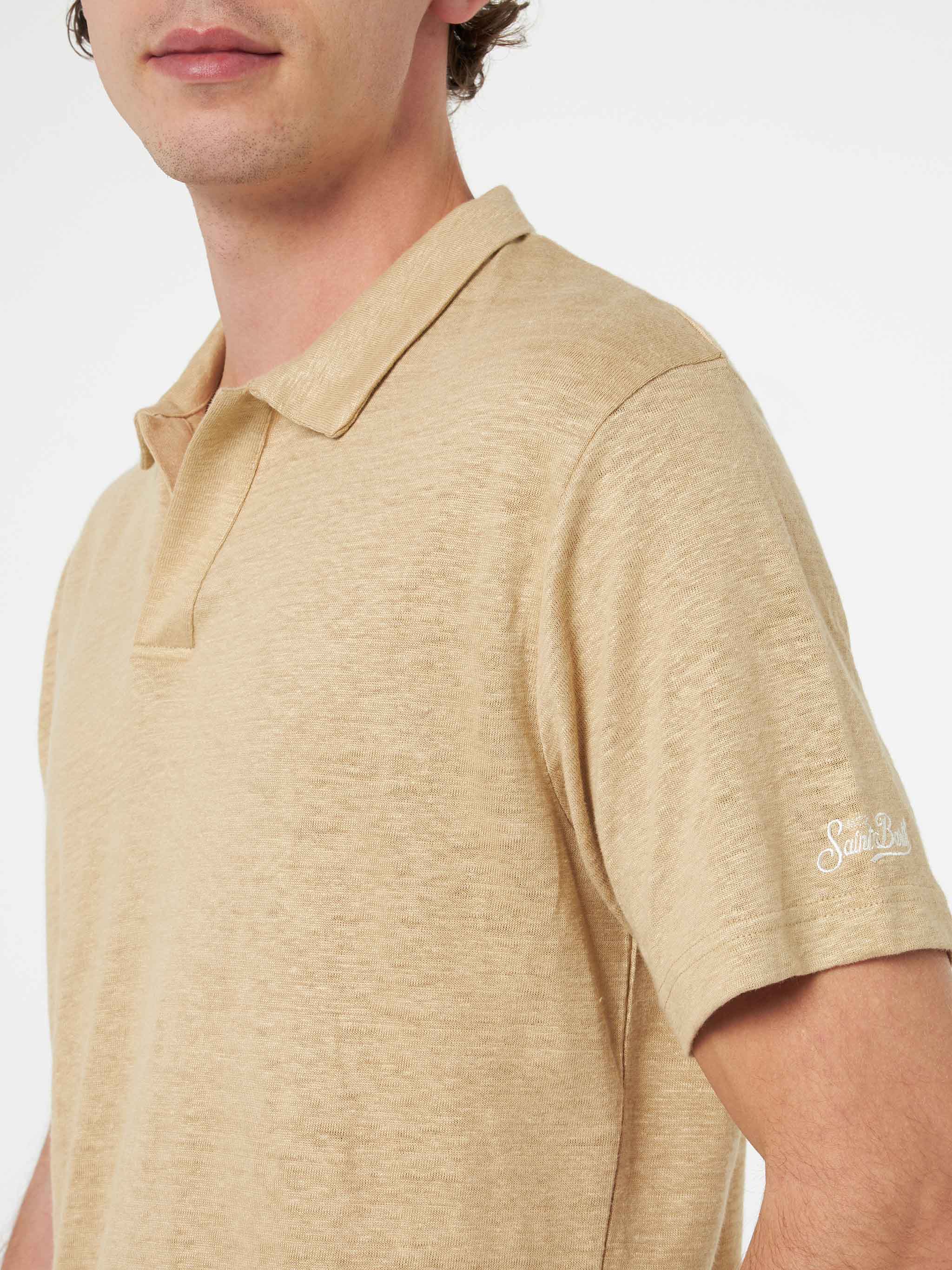 mc2-saint-barth-polo-fraser-senza-bottoni-in-lino-beige-uomo image 4