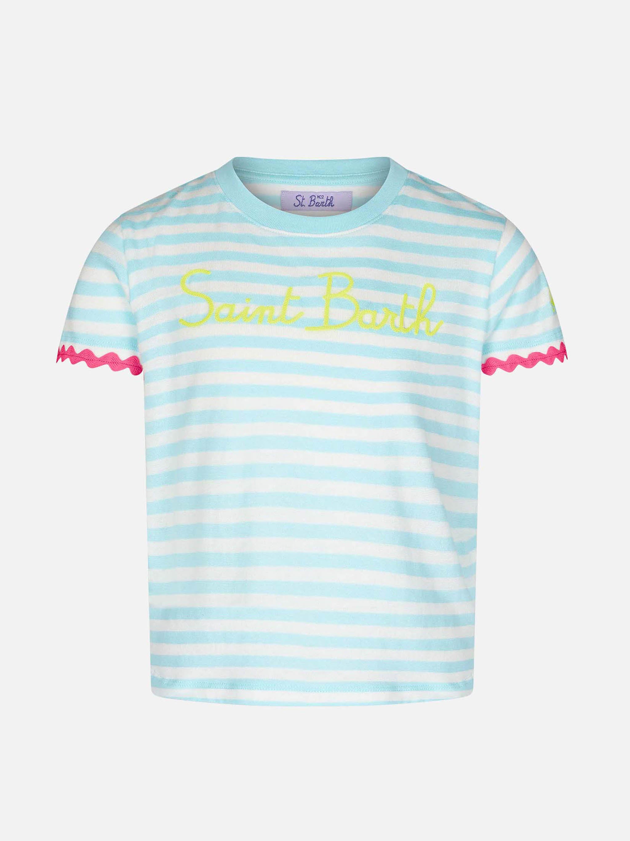 mc2-saint-barth-t-shirt-bambina-righe-bianco-verde-acqua-con-ricamo-saint-barth image 1