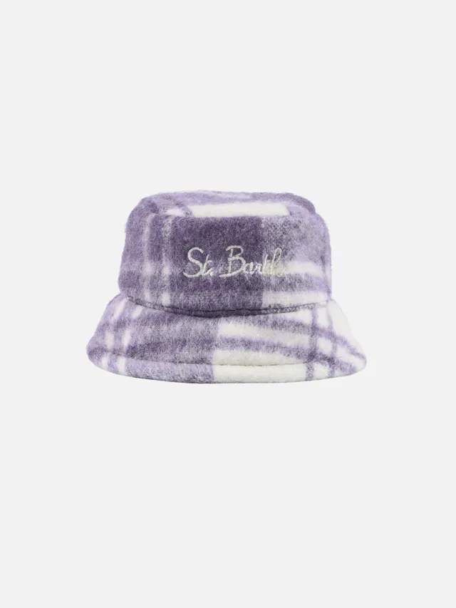 mc2-saint-barth-cappello-bucket-jude-in-tessuto-con-stampa-tartan-bianco-e-lilla image 1