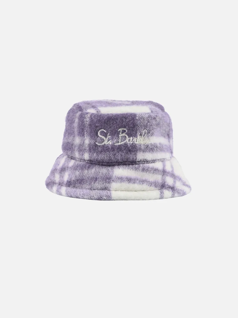 mc2-saint-barth-cappello-bucket-jude-in-tessuto-con-stampa-tartan-bianco-e-lilla image 1