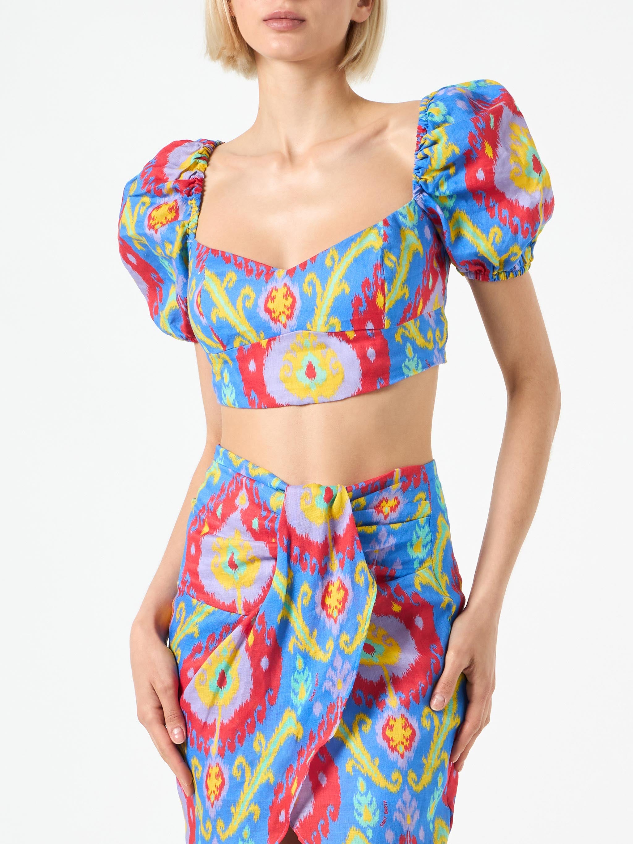 mc2-saint-barth-gonna-midi-amanda-gonna-donna-in-cotone-multicolore-con-nodo-fro image 5